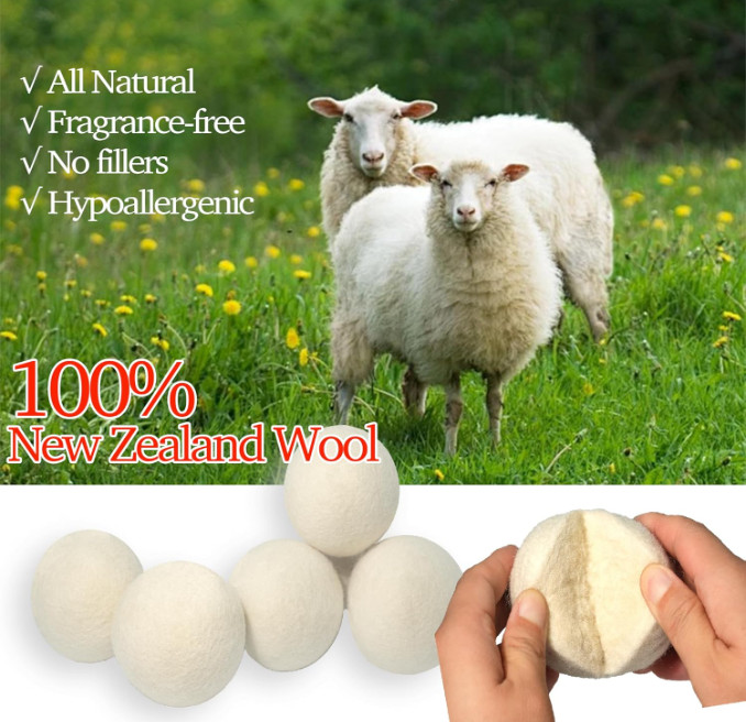 Wool Dryer Balls 6 Pack XL, 3″ Genuine New Zealand Wool to Core, 100% Organic
