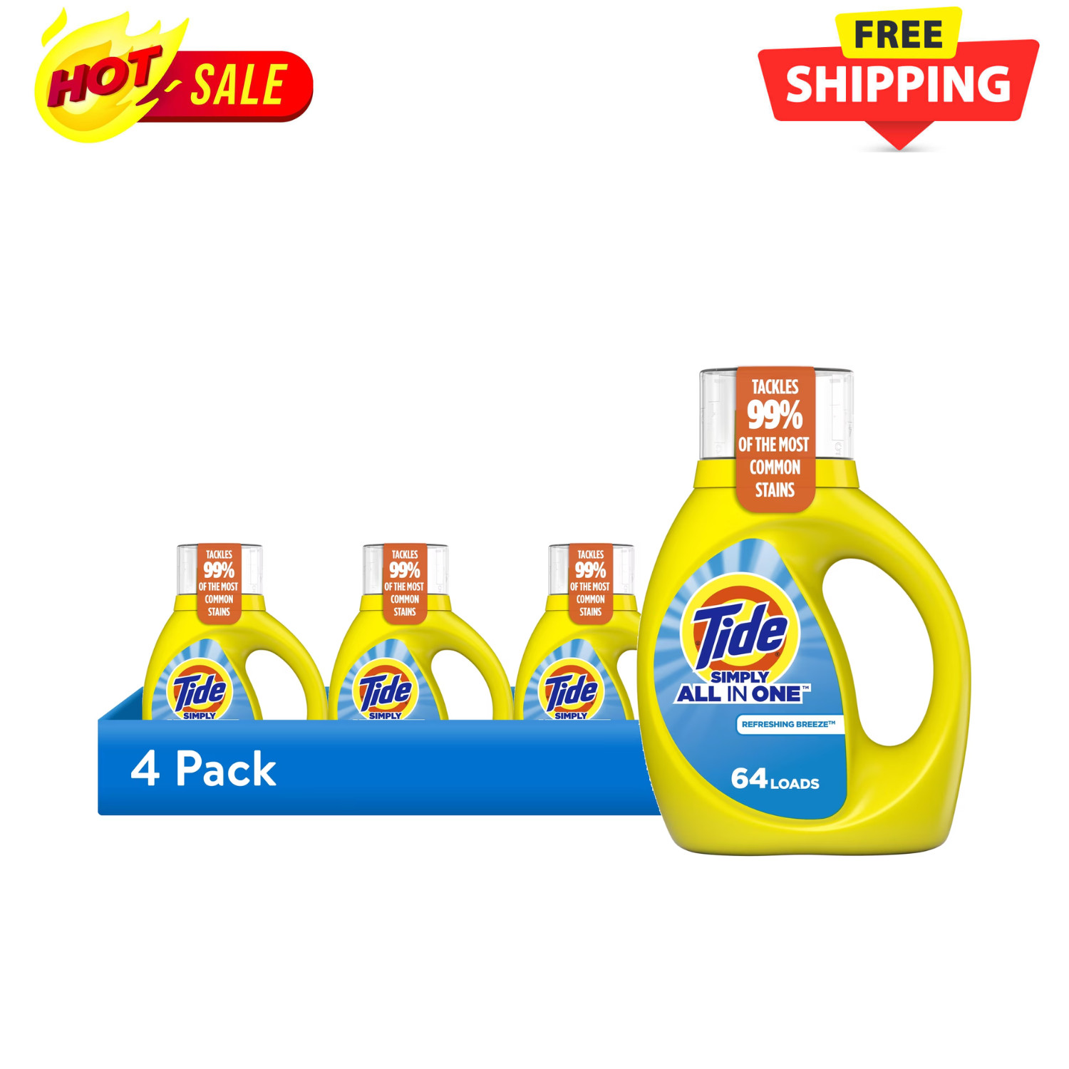 4 Pack Tide Simply Clean Fresh Laundry Detergent Refreshing Breeze 84 Oz