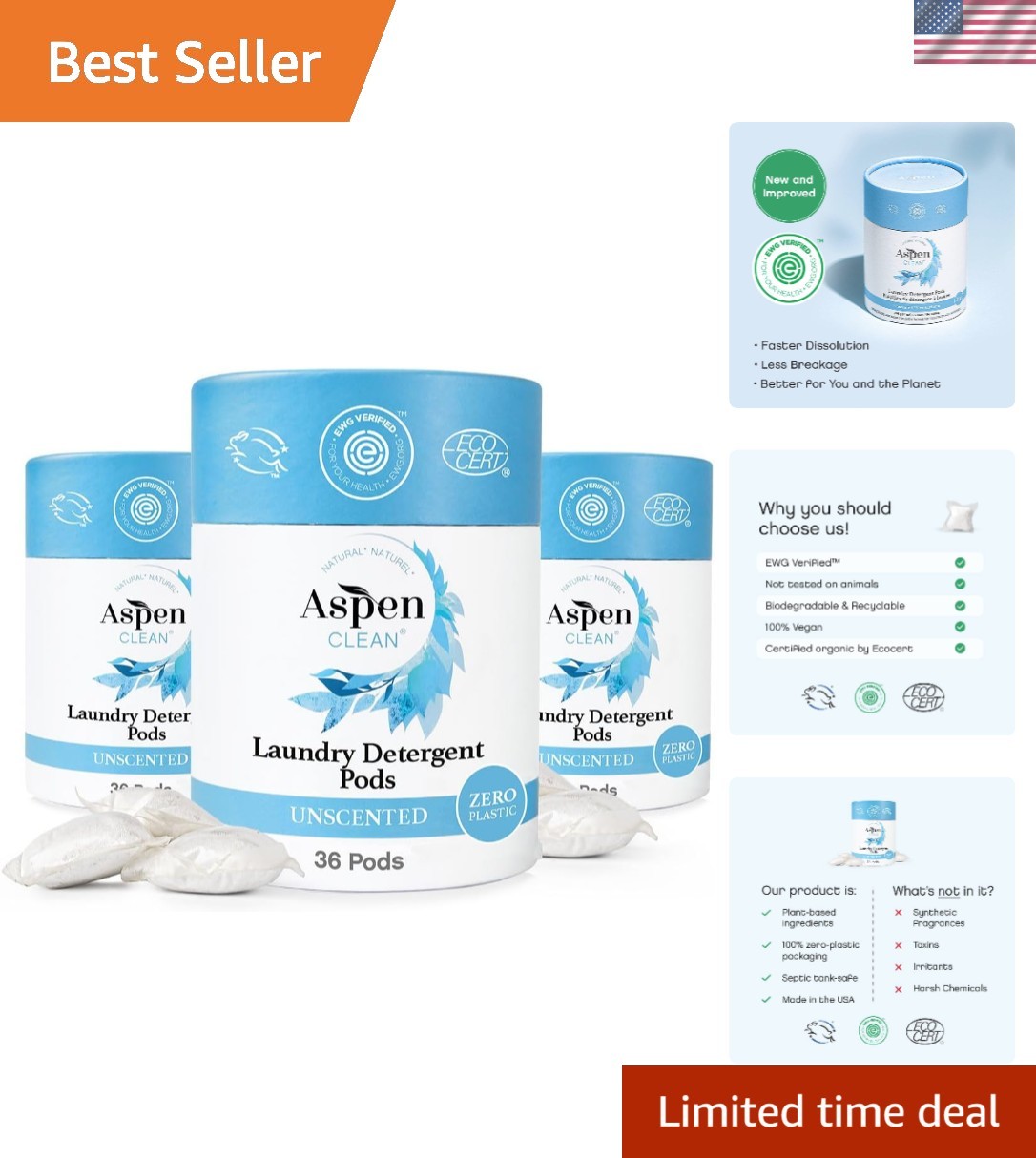 Unscented Laundry Pods by , New and Improved Packaging, Zero Plastic, Non-, ,…