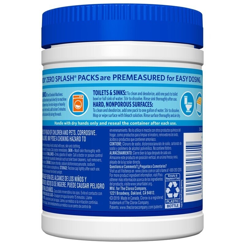Zero Splash Bleach Packs Solid Pods Laundry Cleaning Multi-Surface 12 Count