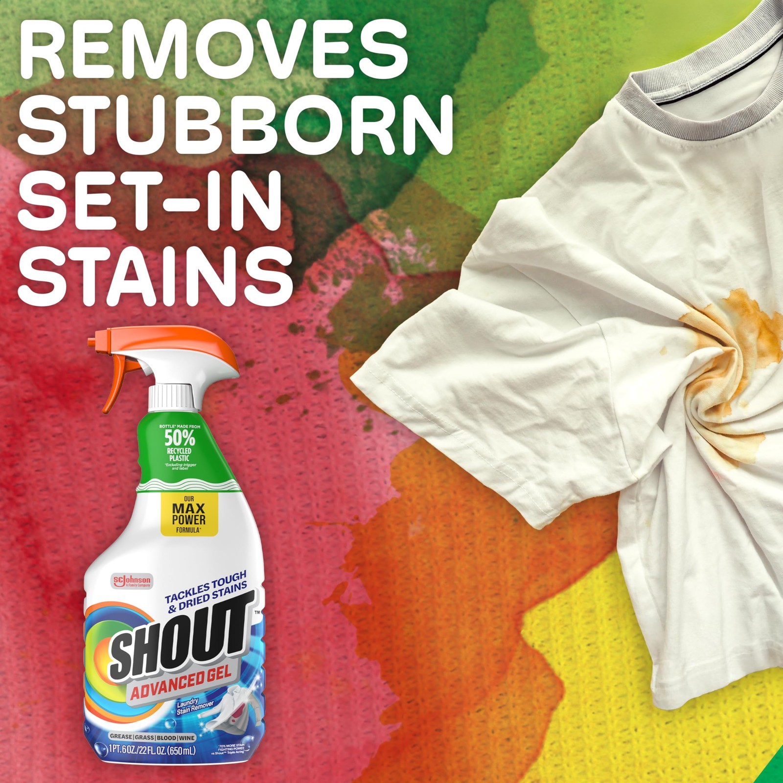 SHOUT Advanced Laundry Stain Remover 22 Fl Oz (Pack of 1), Translucent White