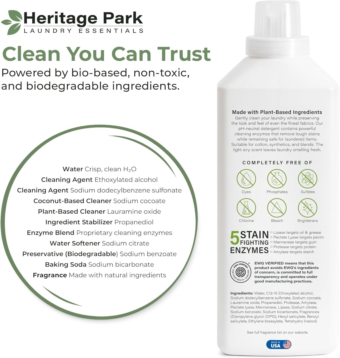 Heritage Park Luxury Laundry Detergent Dermatologist Tested Plant based Natural
