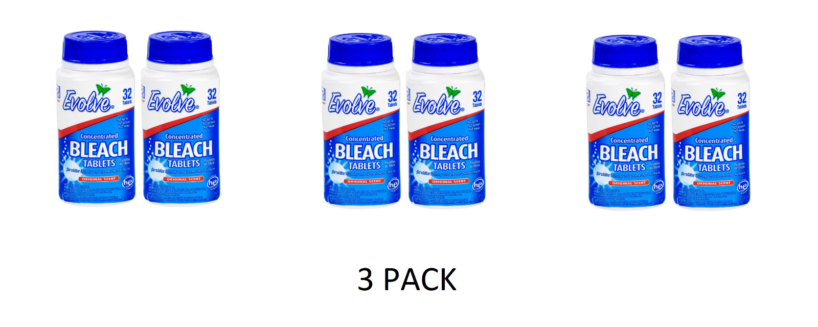 Evolve Ultra Concentrated Bleach Tablets, Original Scent, 32 Count X 6 Pack, 3PK