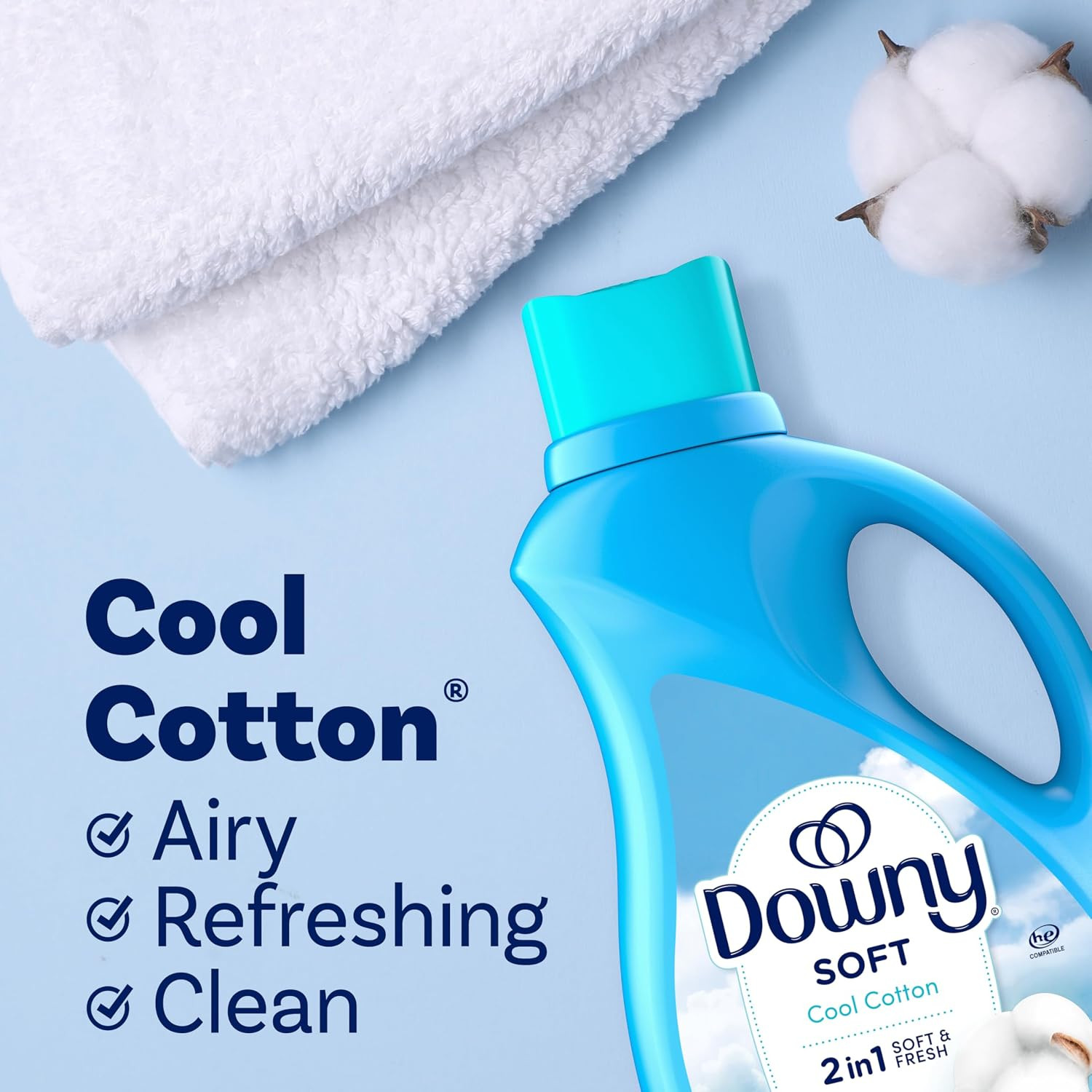Downy Soft, 2 in 1 Soft and Fresh Liquid Fabric Softener, Cool Cotton, 100 Fl Oz