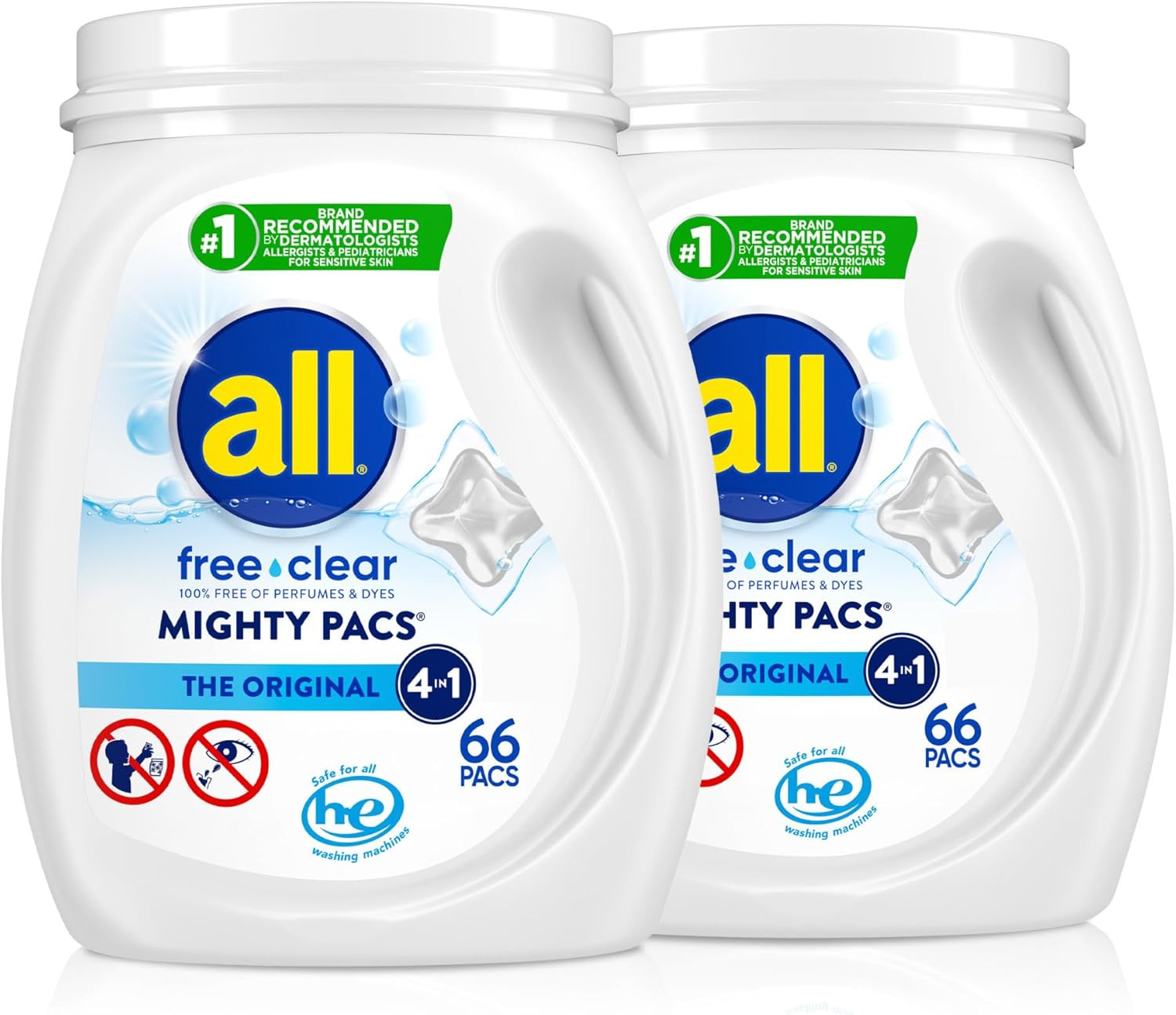Unit Dose Laundry Detergent, Mighty Pacs, Free Clear, 132 Count