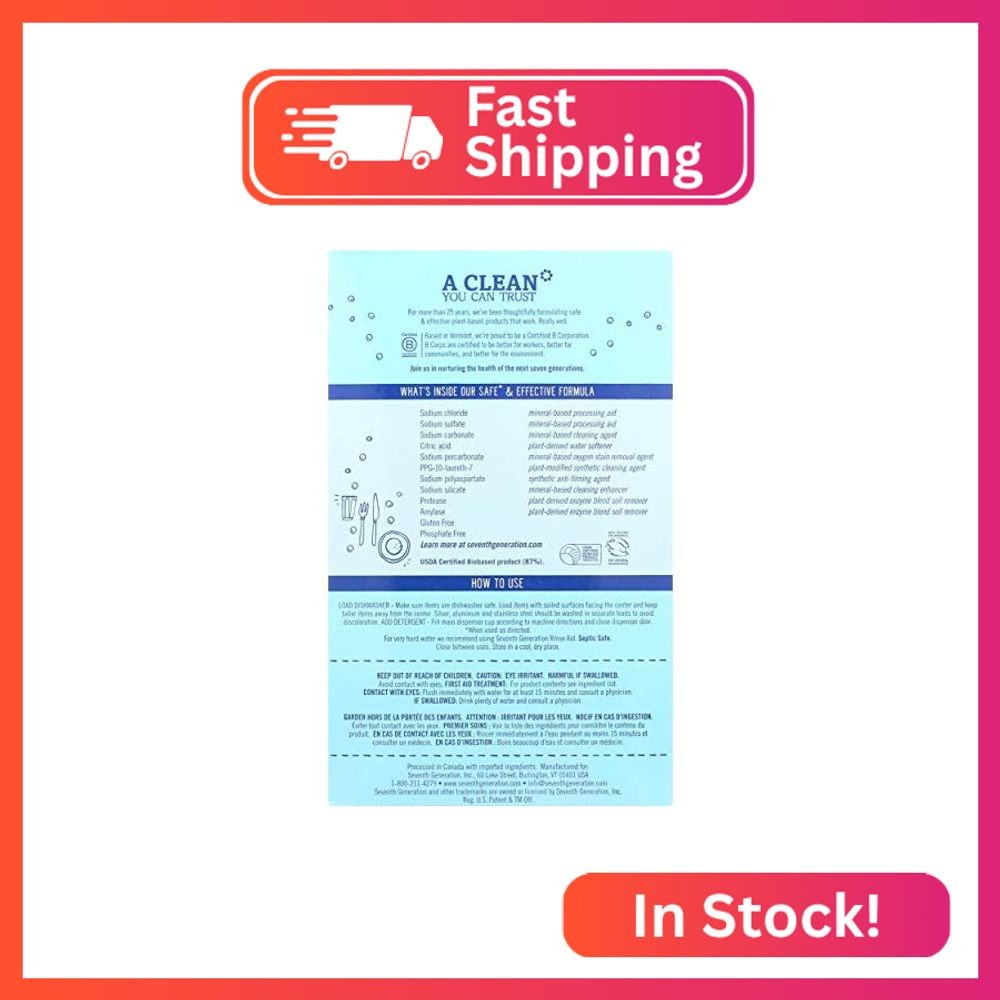 Seventh Generation Dishwasher Detergent Powder for sparkling dishes Free & Clear