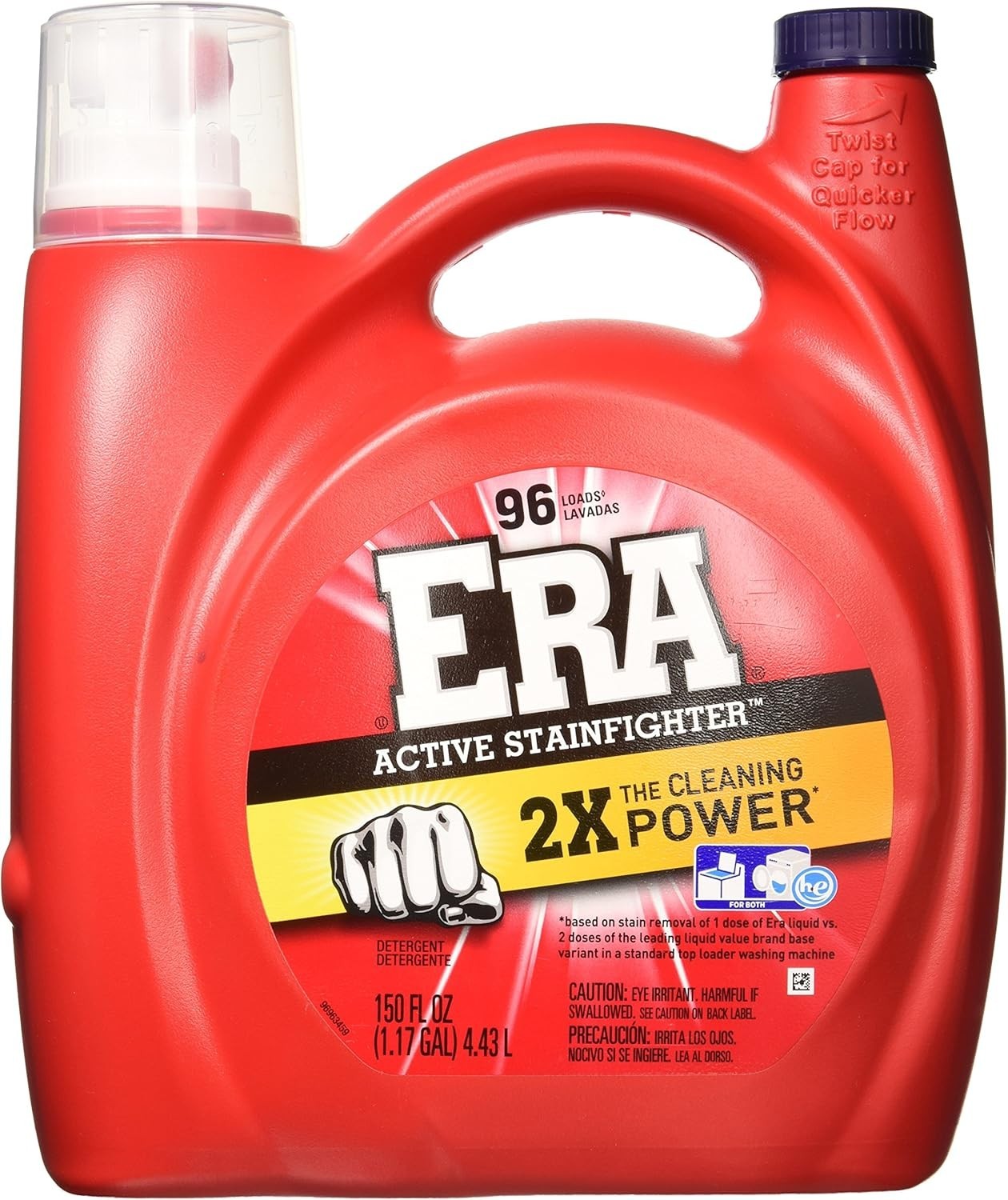 ERA Active Stainfighter Formula Laundry Detergent 96 Load, 150 Ounce Made In USA