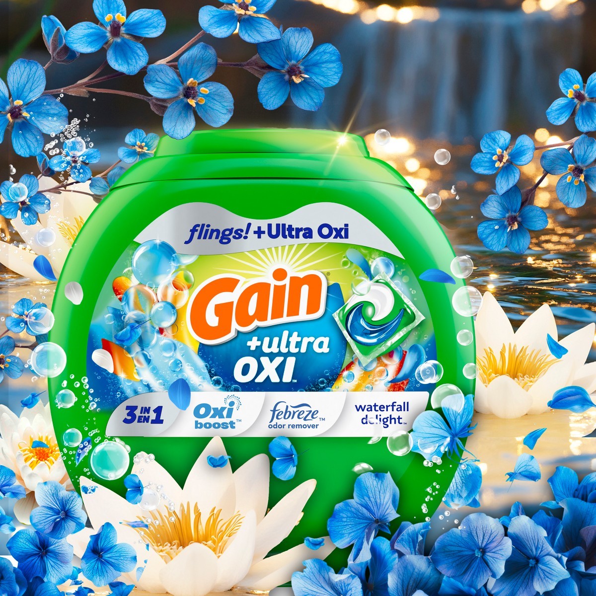 Gain Waterfall Delight Flings OXI Laundry Detergent – 60ct