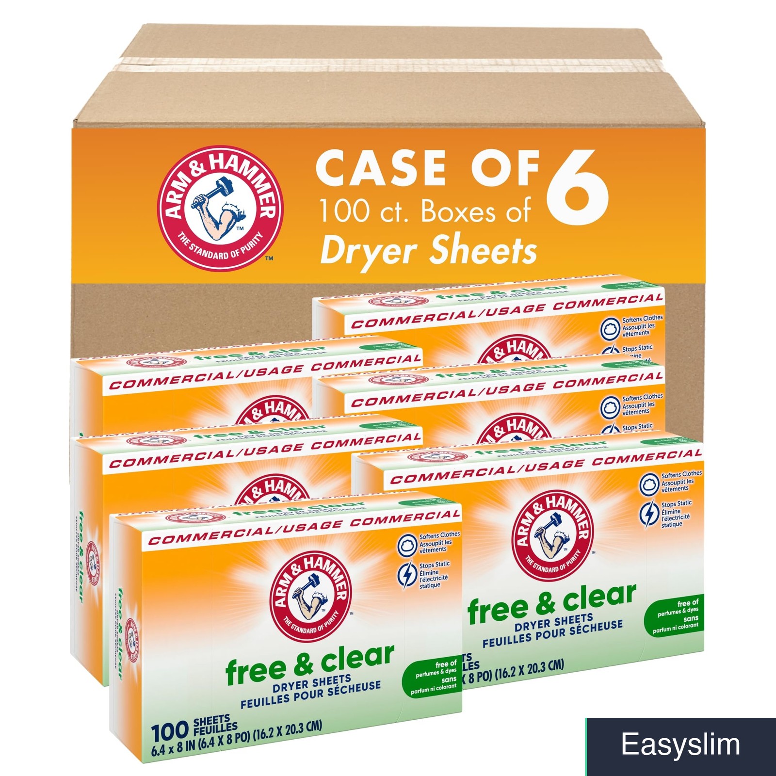 Arm & Hammer Professional Dryer Sheets Free & Clear 600 Count (6 Boxes)