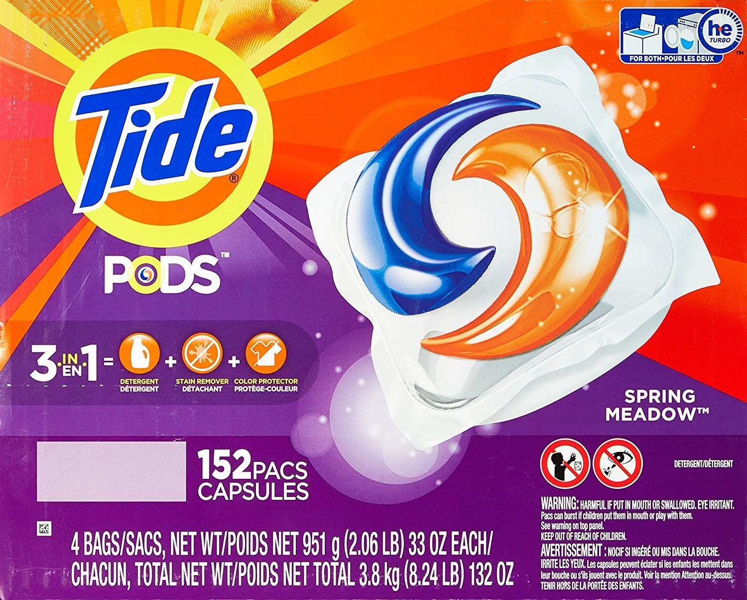 132 Ounces Laundry Detergent Pods Spring Meadow Scent Stain Remover Brightener