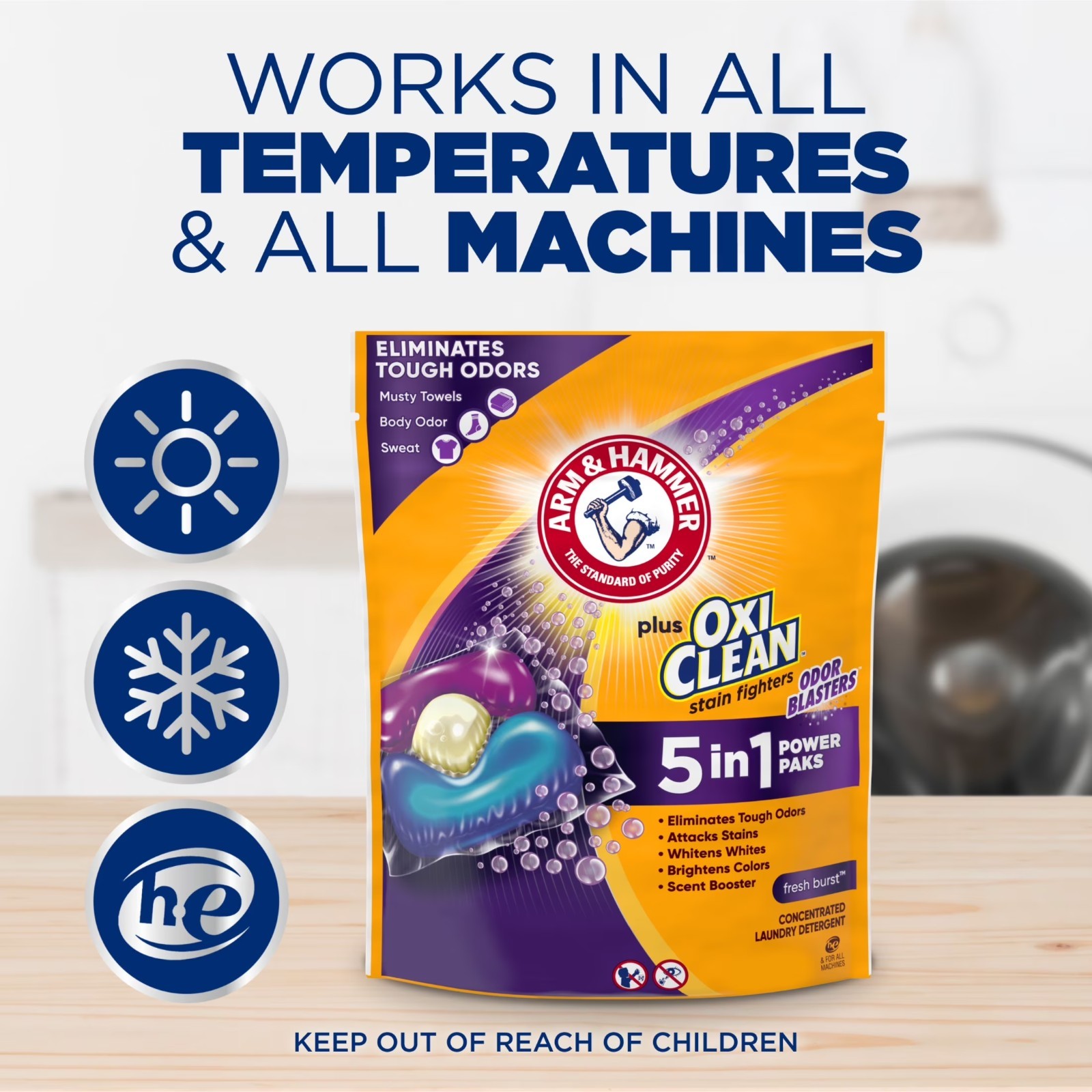 ARM and HAMMER Plus OxiClean 5-in-1 Laundry Detergent Power Pks Fresh Burst 42ct
