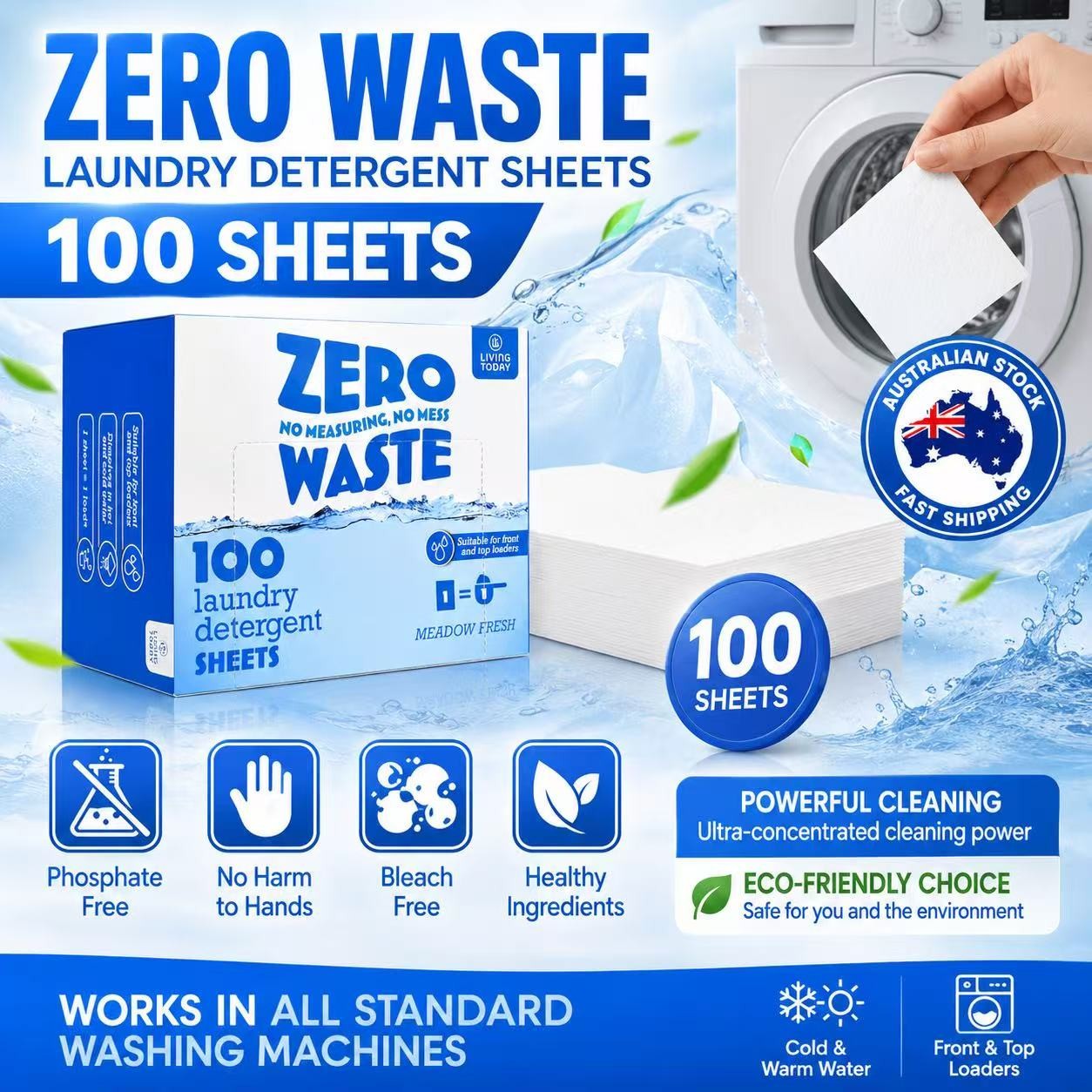 100-500 Sheets Laundry Detergent Eco-friendly Ultra Concentrated Washing SheetAU