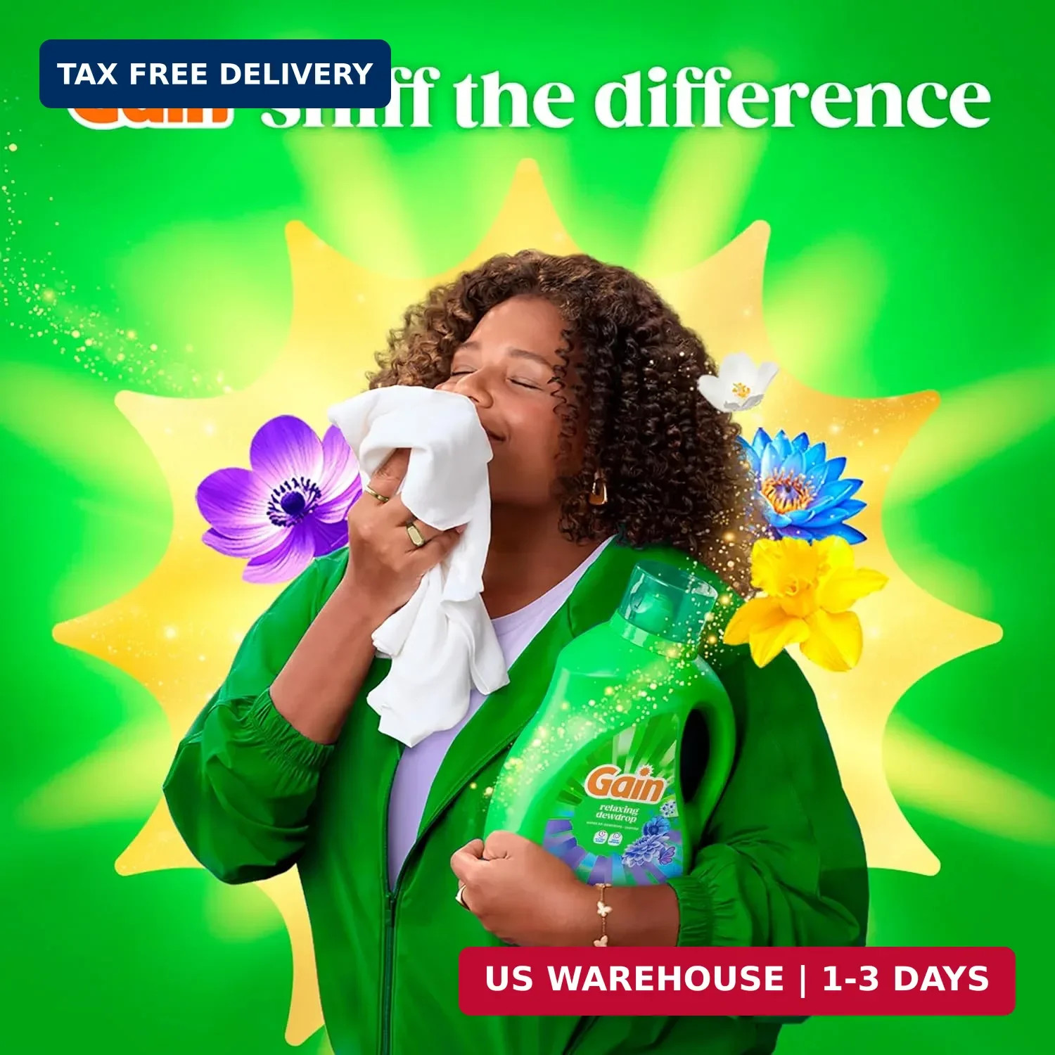 Gain Liquid Laundry Detergent, Now with Odor Defense, Relaxing Dewdrop Scent, 13