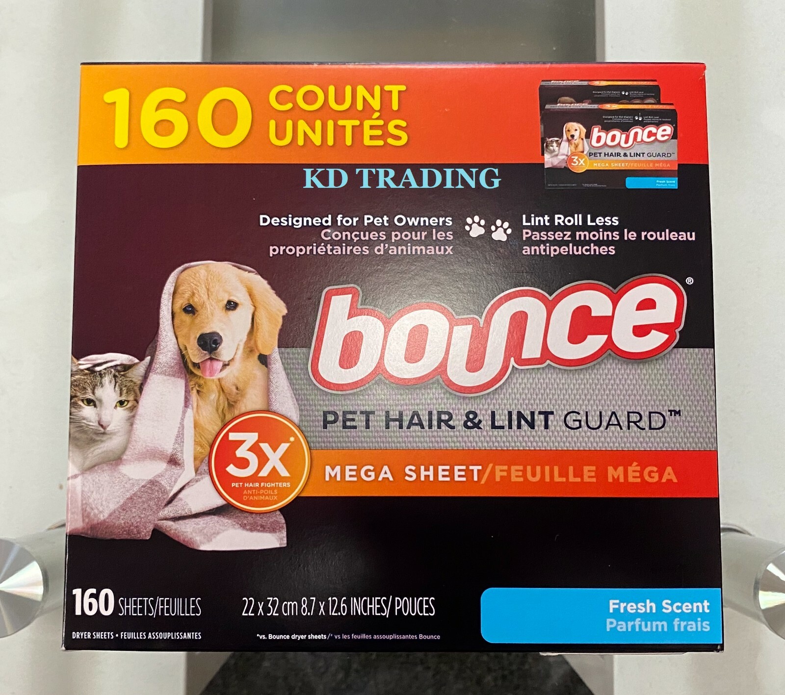 BOUNCE Pet Hair & Lint Guard MEGA Dryer Sheets – 3X Pet Hair Fighter ~ 160 Count