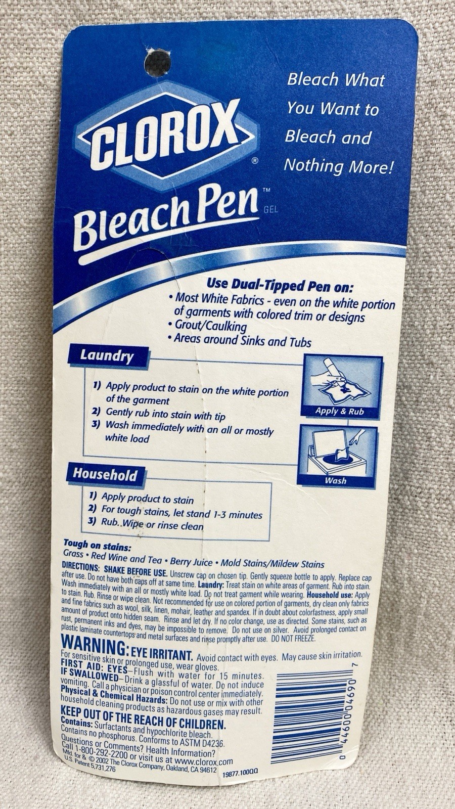 Clorox Bleach Pen Gel Laundry & Household Net Wt. 2.0 Fl Oz 2002 Dual Tipped