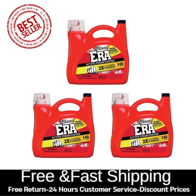 3 Pack Era Active Stainfighter Liquid Laundry Detergent, 146 loads, 200 fl. oz.