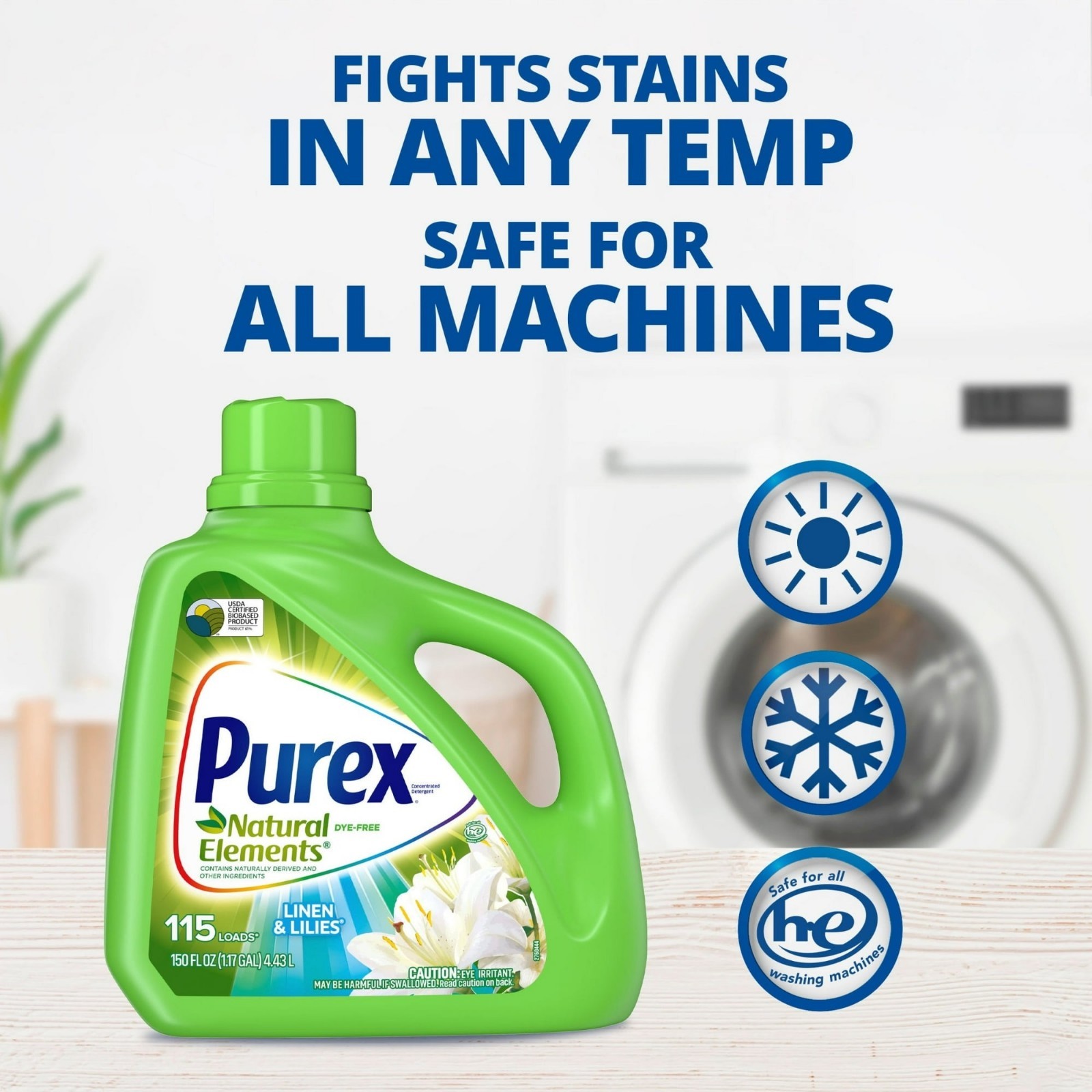 Purex Natural Elements Detergent, Linen & Lilies, 150 oz, 115 Loads