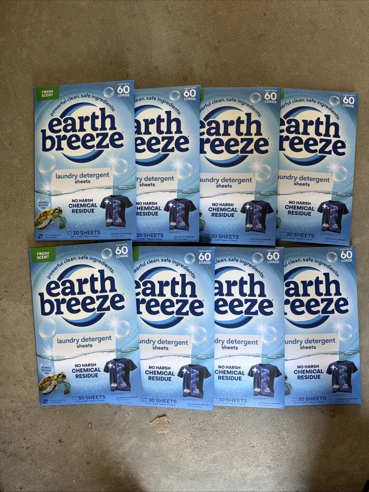 Full Case (8 pks) Earth Breeze Laundry Detergent Sheets-Fresh Scent (480 Loads)