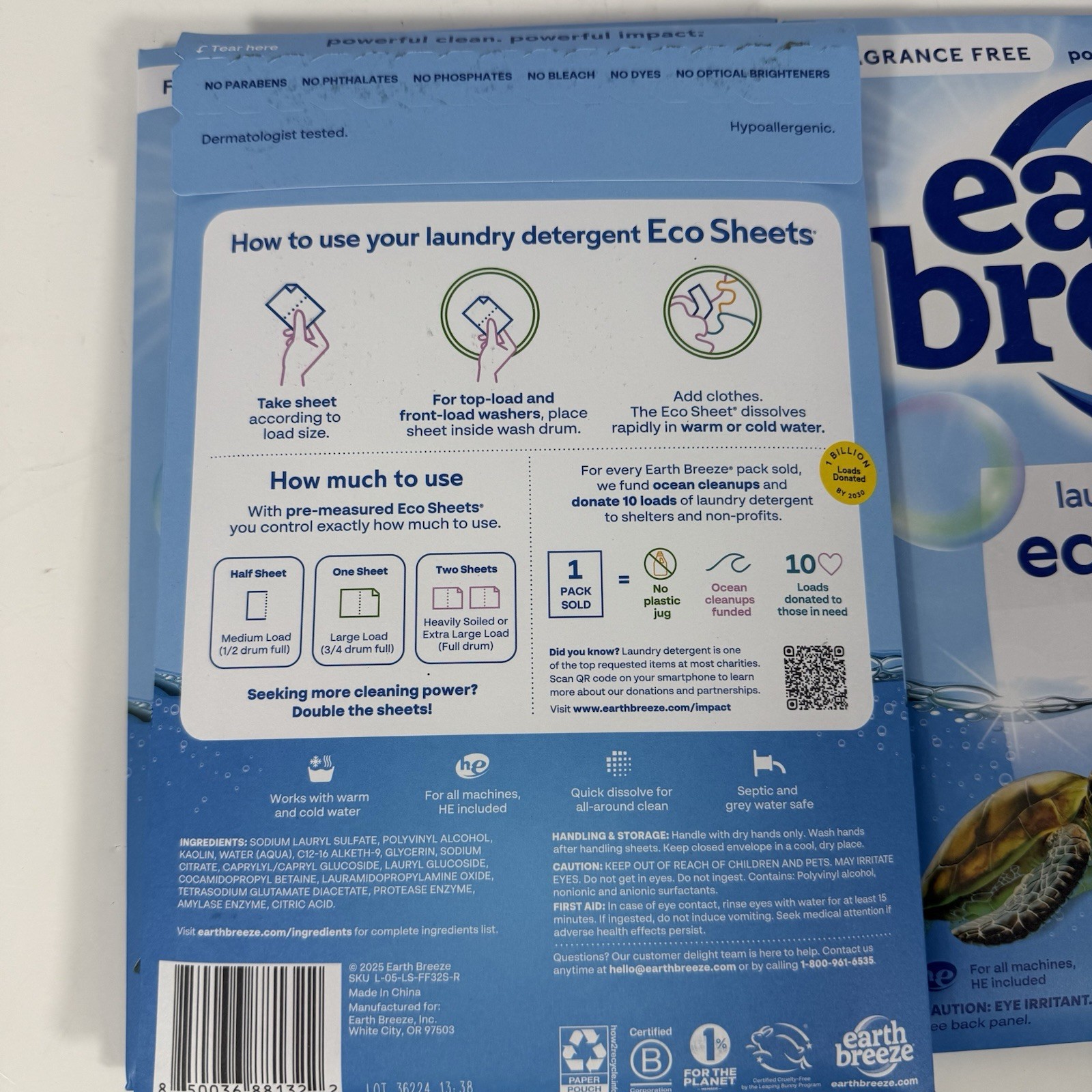 Earth Breeze Laundry Detergent Sheets Fragrance-Free 192 Loads 3×64 Lot 3