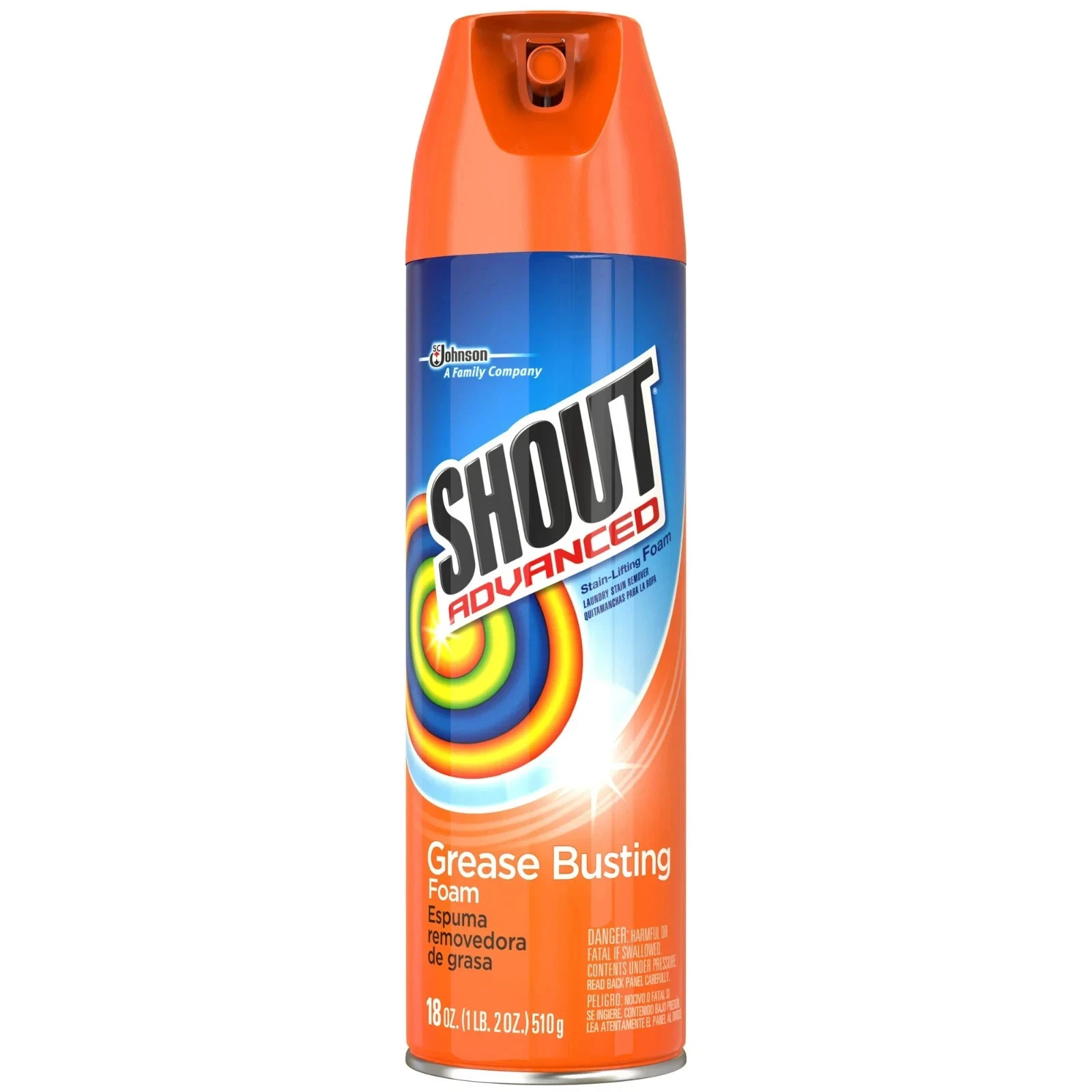 Shout Advanced Grease Busting Foam Stain Remover 18 oz Laundry Pre Treat Spray