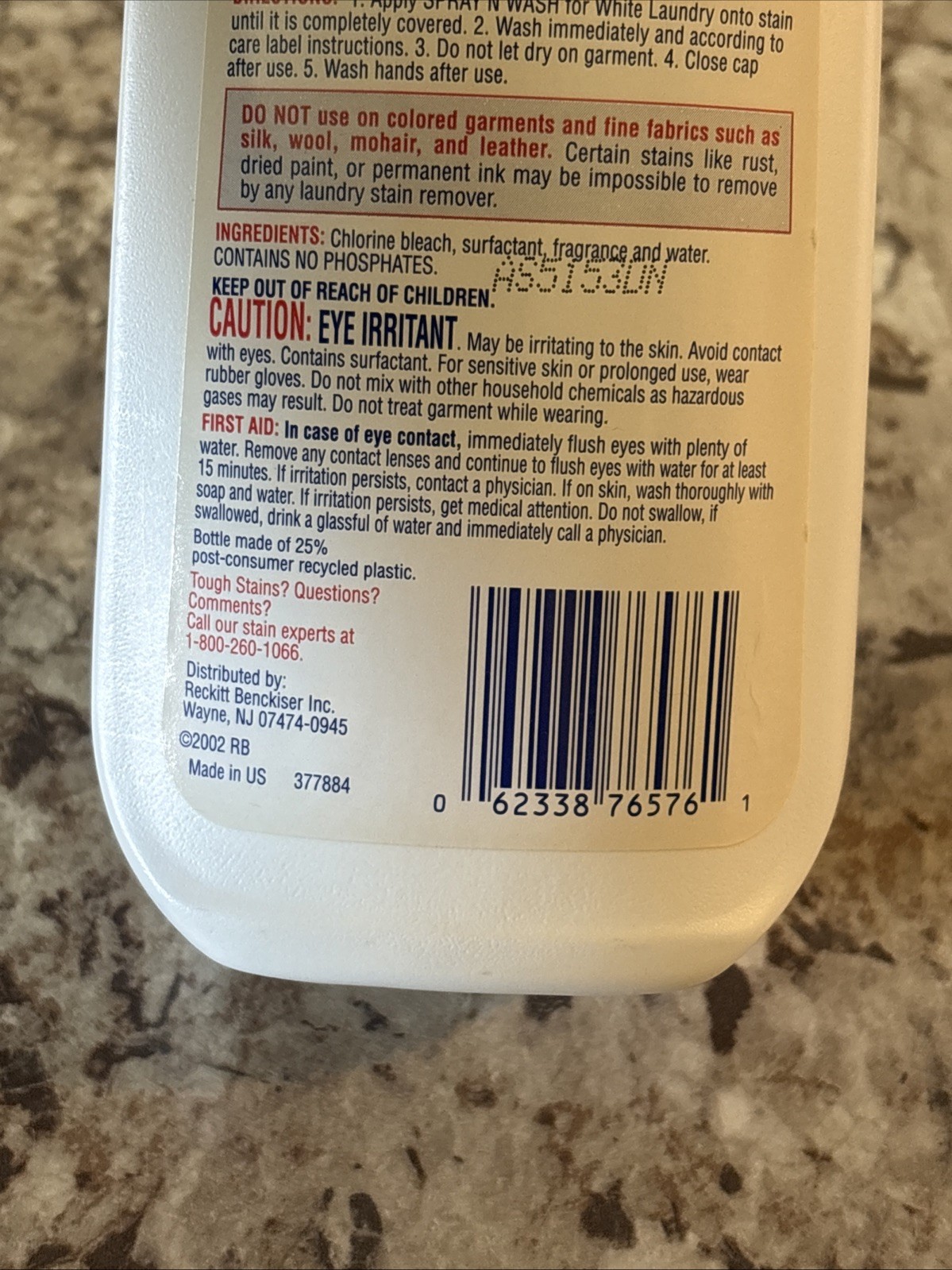 Vintage 2002 Spray N Wash Gel White Laundry Beach Gel Stain Remover 12 FL OZ