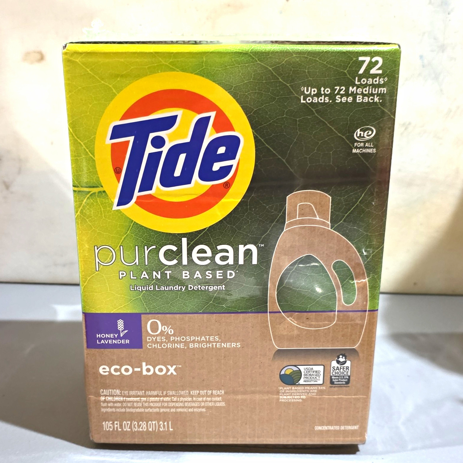 Tide purclean Plant-Based HE Liquid Laundry Detergent Honey Lavender Eco-Box 72