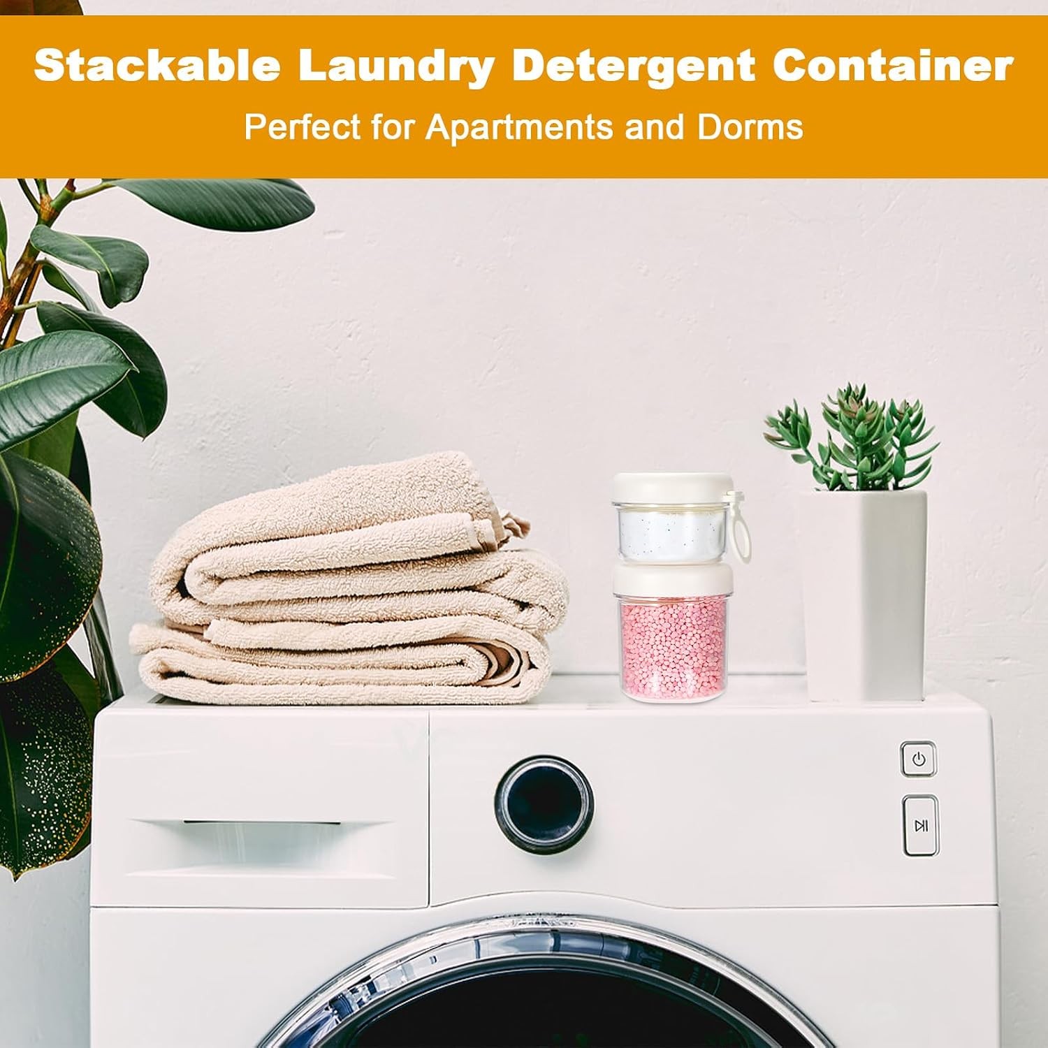 Portable Laundry Detergent Dispenser with Handle, Stackable Laundry Storage