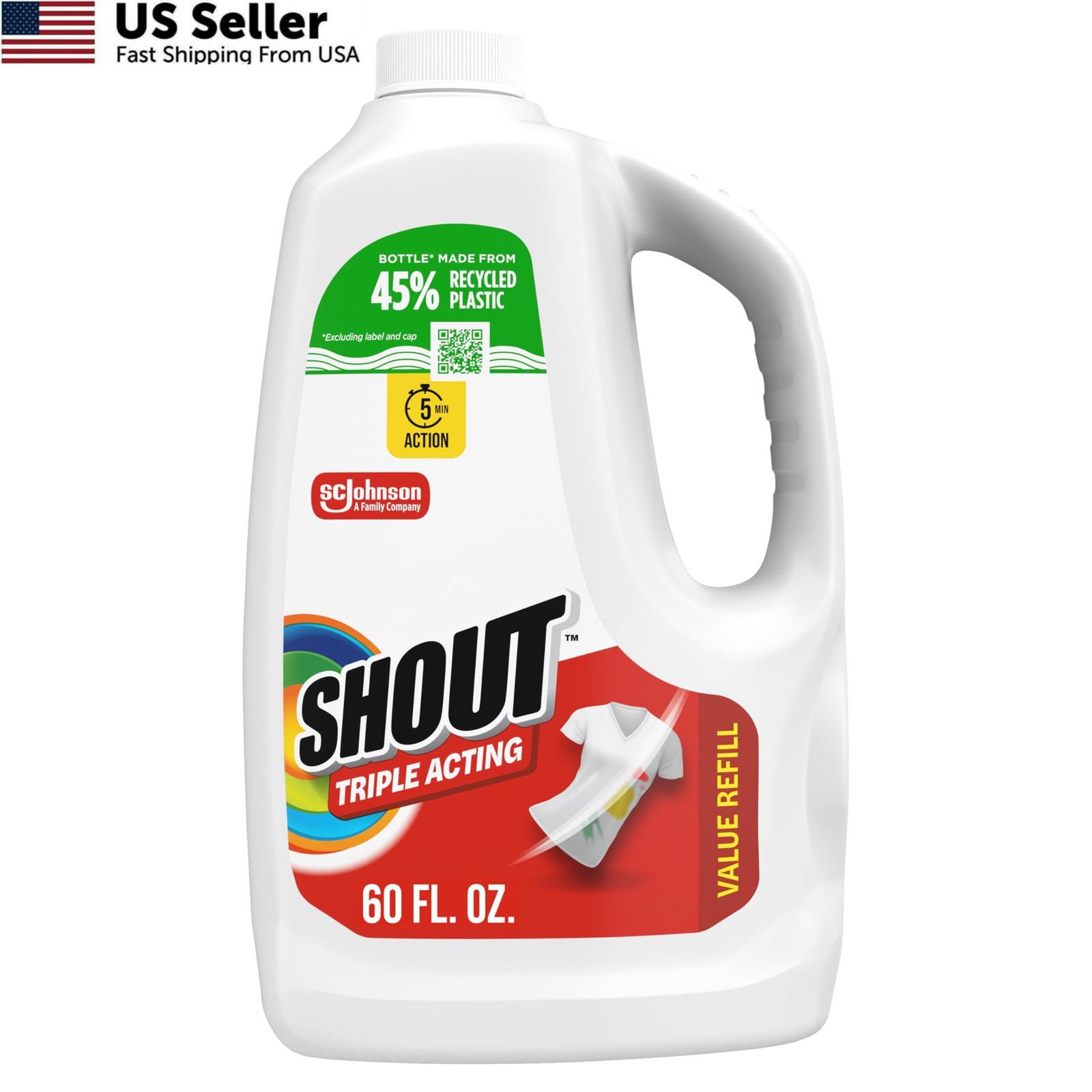 Shout Triple-Acting Laundry Stain Remover for 60 Fl Oz (Pack of 1), Multi