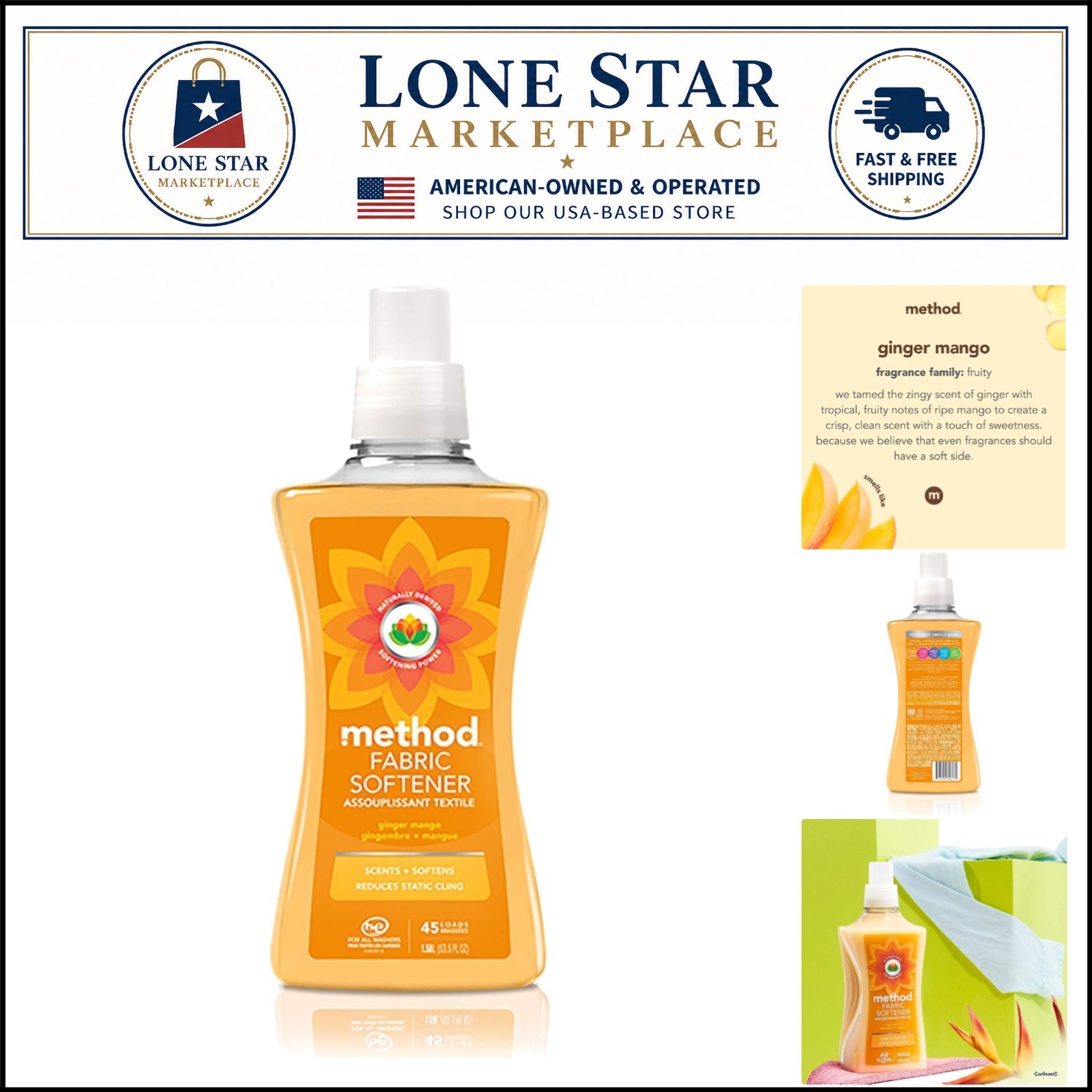 53.5 Fl Oz Method Fabric Softener – Ginger Mango, Reduces Static & Cruelty-Free