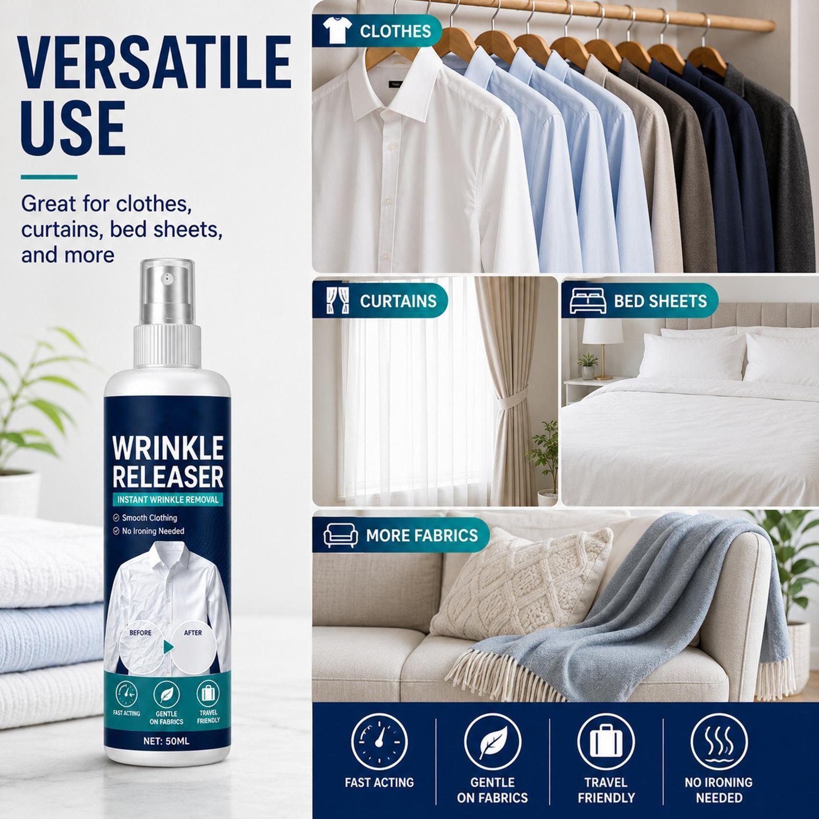 Instant Wrinkle Releaser Spray,Clothes Wrinkle Release Spray,No Iron,Anti Static