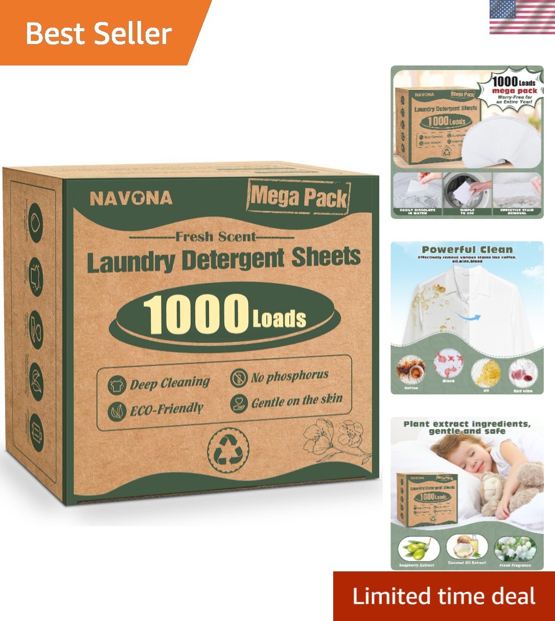 1000 Loads Mega Pack Laundry Detergent Sheets, Fresh Scent | Eco-friendly Lau…