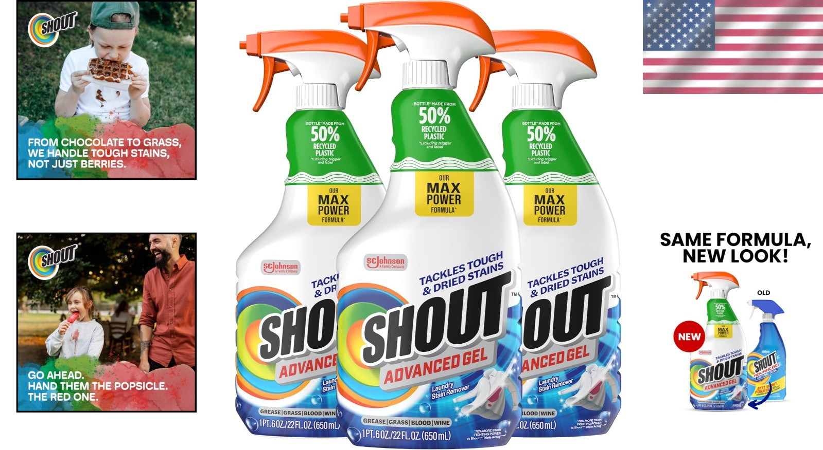 SHOUT Advanced Laundry Stain Remover Gel Pack of 3, 22oz – Superior Stain Power