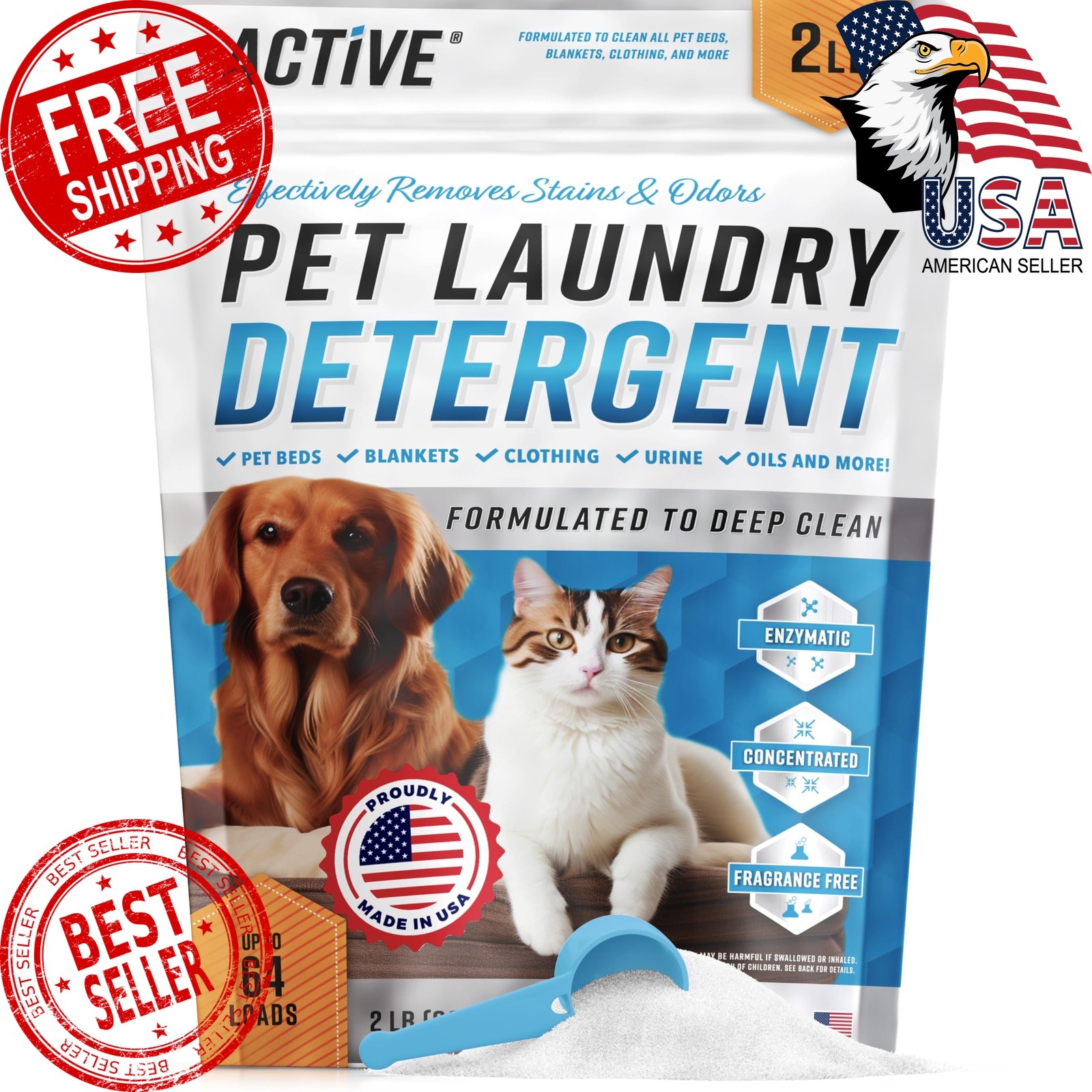 ACTIVE Pet Laundry Detergent Enzyme Odor Remover 64 Loads