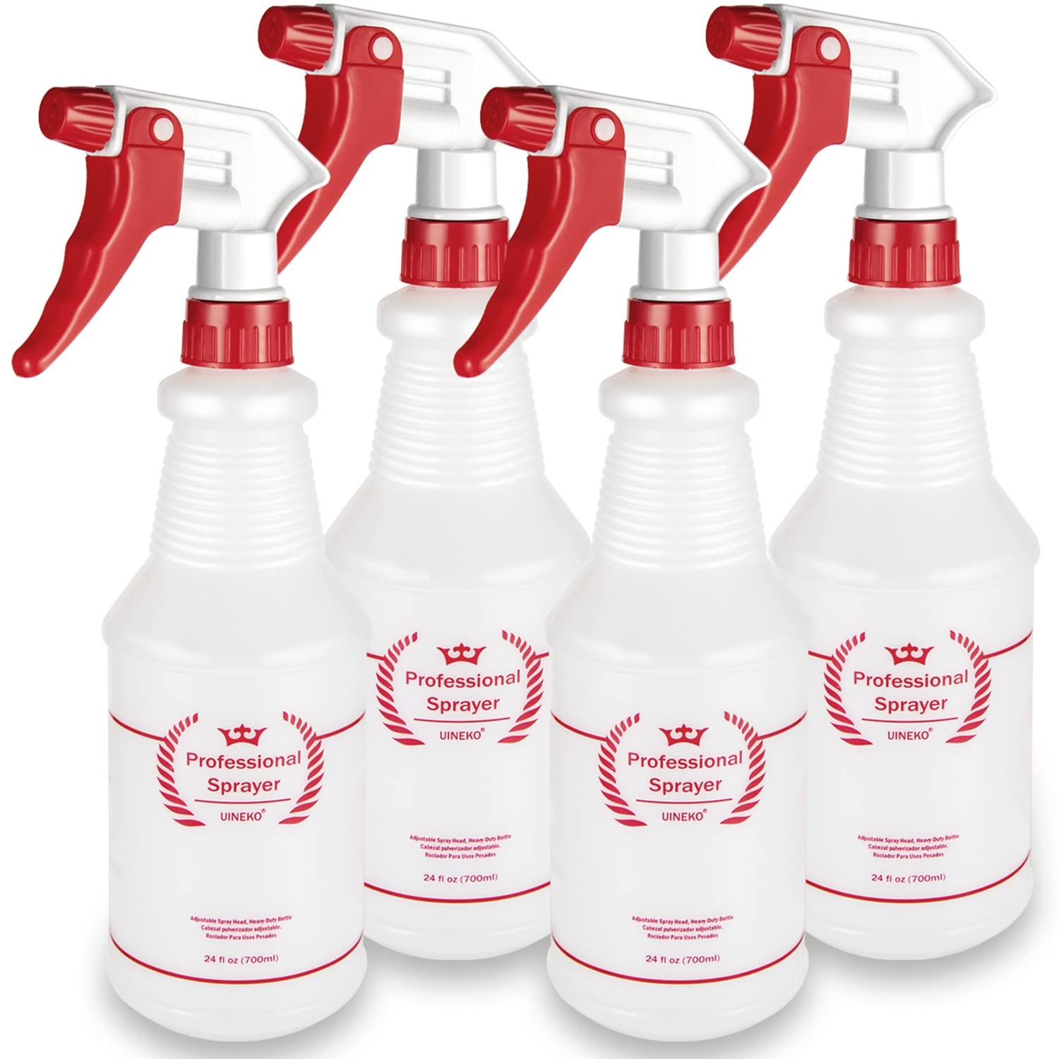 Empty Spray Bottles, Heavy Duty Sprayer, Mist & Stream, 4 Pack 24 Oz