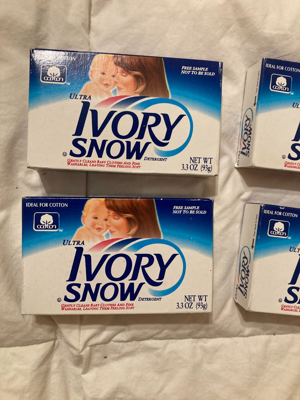 VTG Lot 4 Ultra Ivory Snow Laundry Detergent Soap Powder Trial Size 3.3 Oz Prop