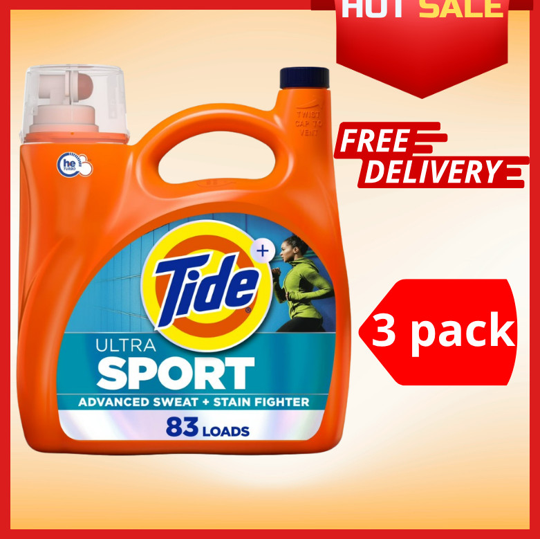 3 Pack Tide Ultra Sport Liquid Laundry Detergent, Advanced Sweat, Stain Fighter