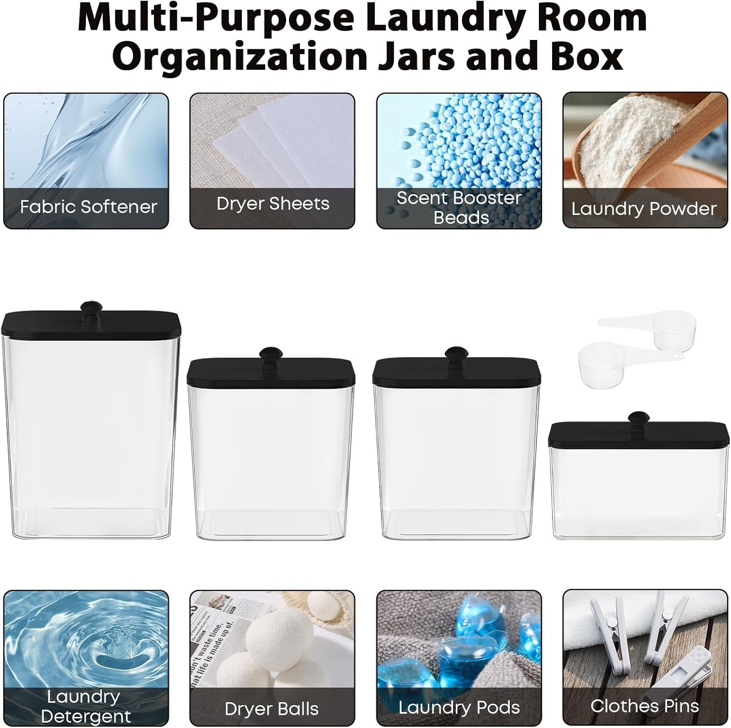 COAZEX 4 Pack Clear Laundry Pods Container & Dryer Sheet Holder, Plastic Square