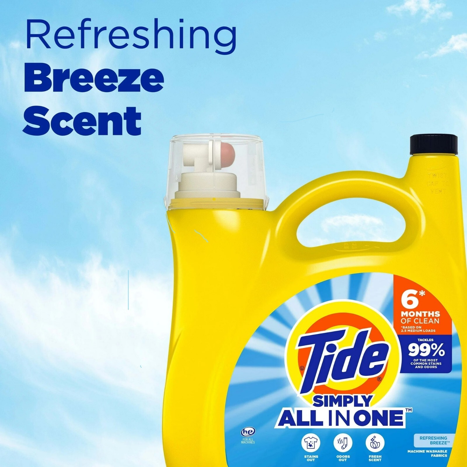Tide Simply Liquid Laundry Detergent, Refreshing Breeze Scent, 168 fl oz, 128 Lo