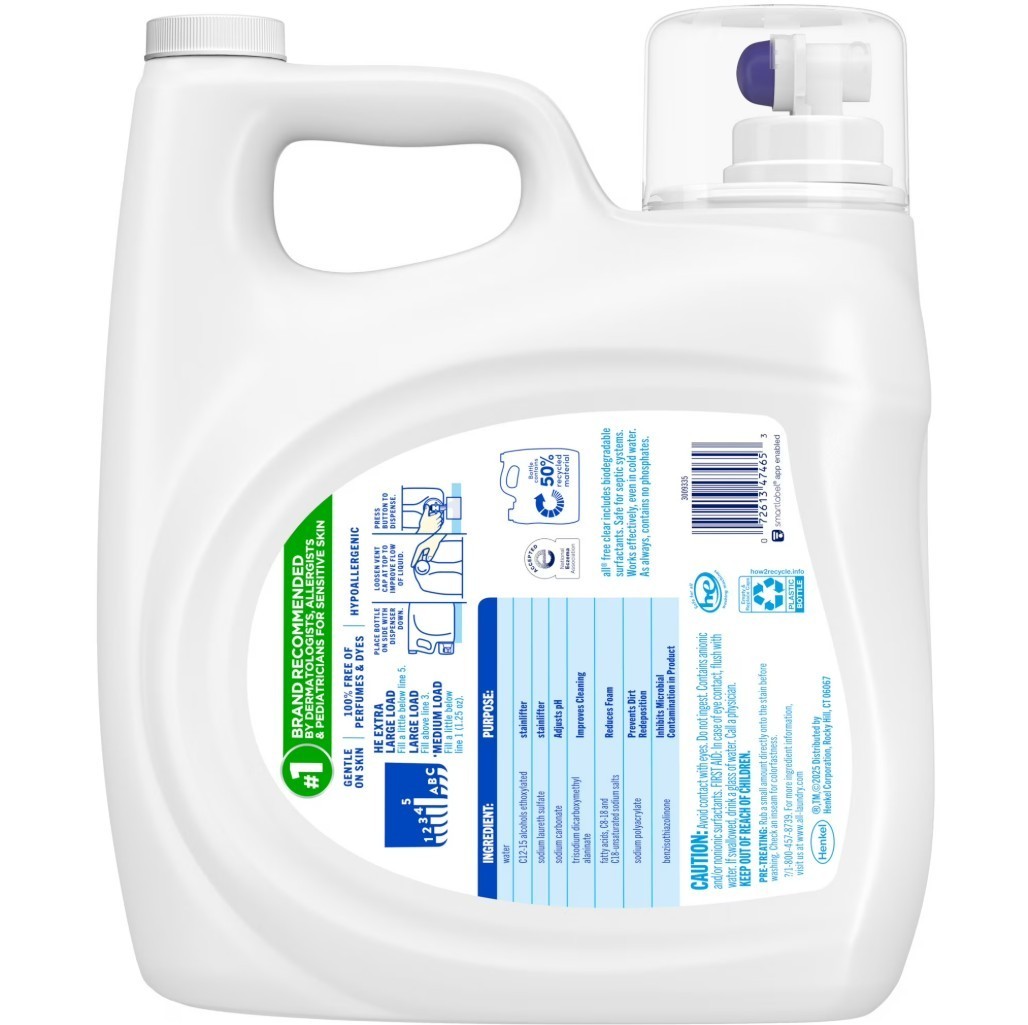 all Free Clear Liquid Laundry Detergent, 154 oz, 123 Loads