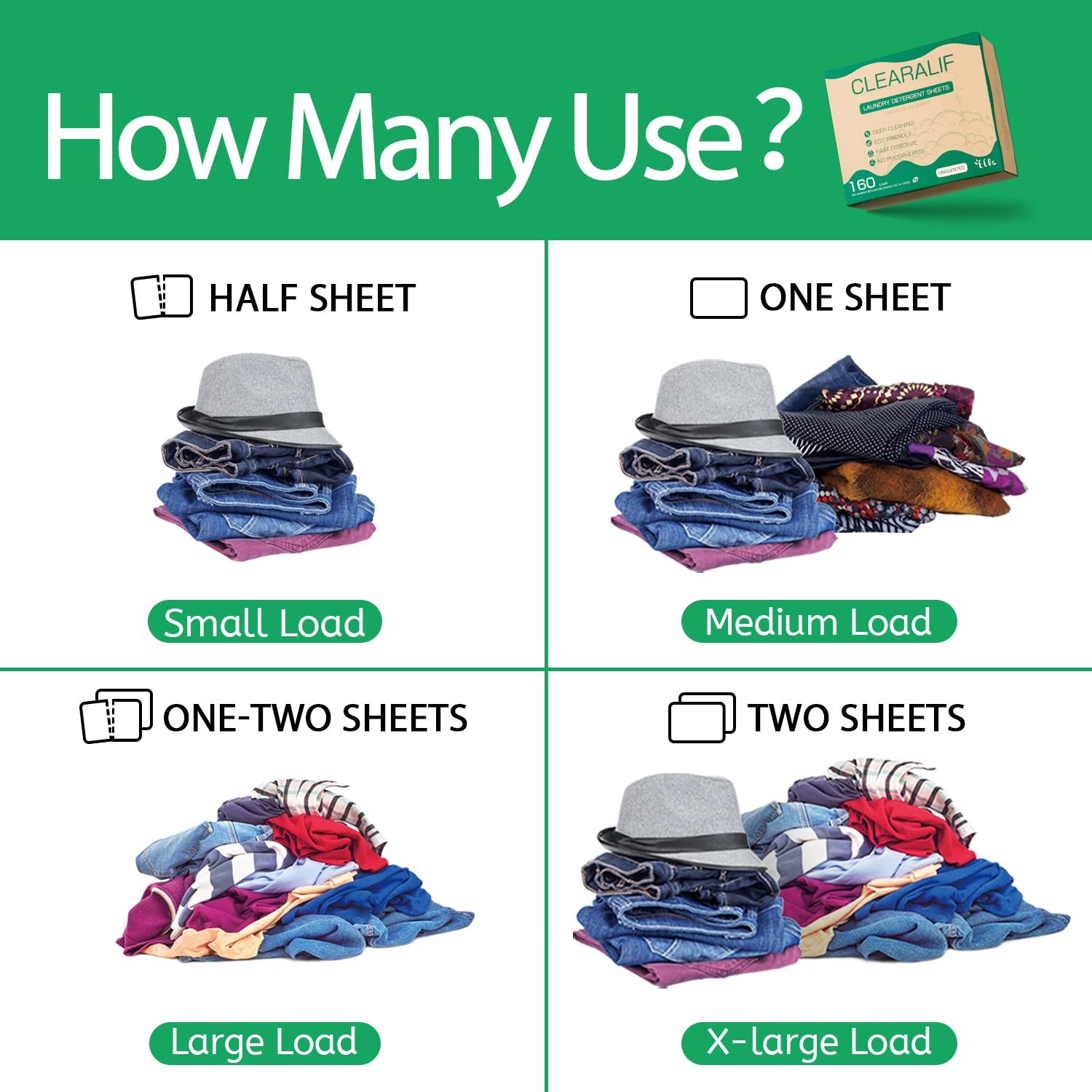 CLEARALIF Laundry Detergent Sheets (480 Loads), Unscented,Great For Travel, A…