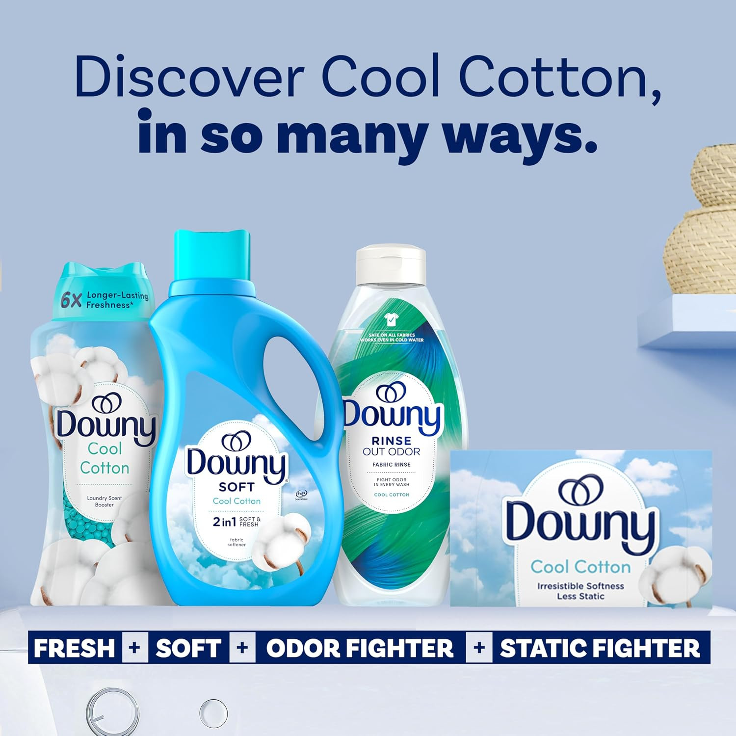 Downy Soft, 2 in 1 Soft and Fresh Liquid Fabric Softener, Cool Cotton, 100 Fl Oz