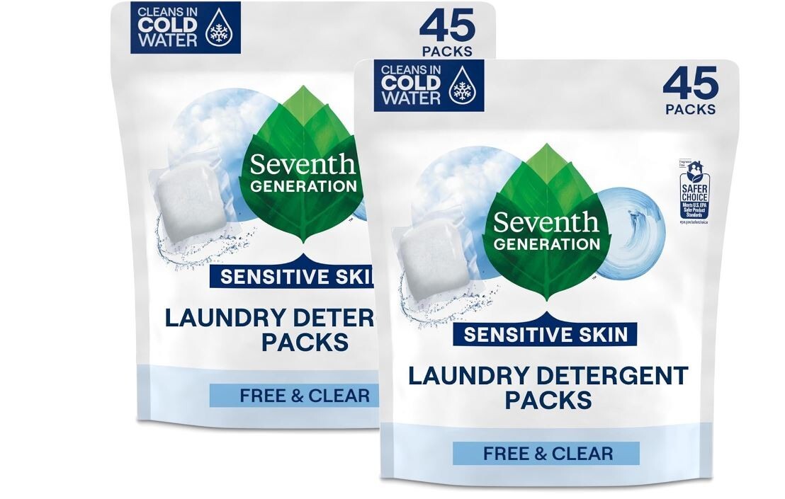 Seventh Generation Laundry Detergent Packs, Free & Clear, 90 Loads (2 pouches, 4