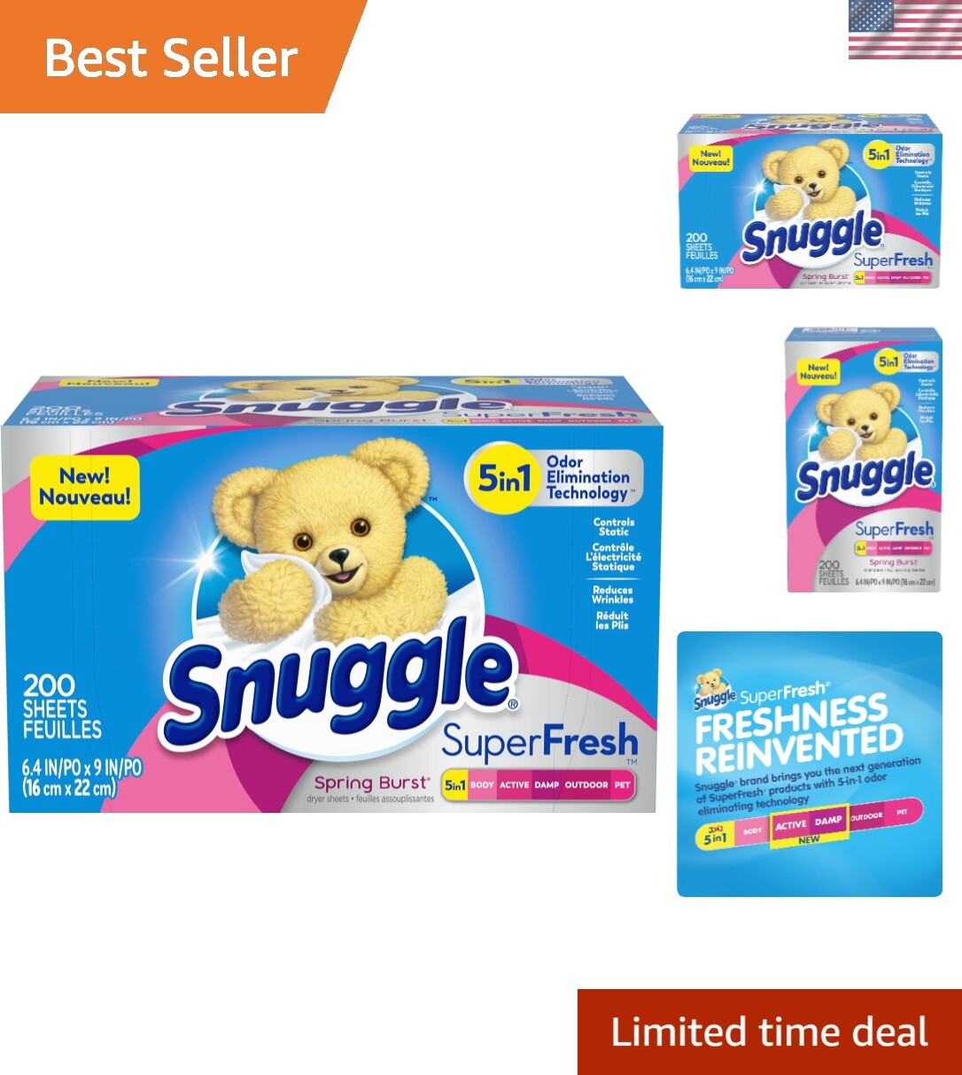 Plus SuperFresh 200 Dryer Sheets – Snuggly Softness & Odor Control, Spring Burst