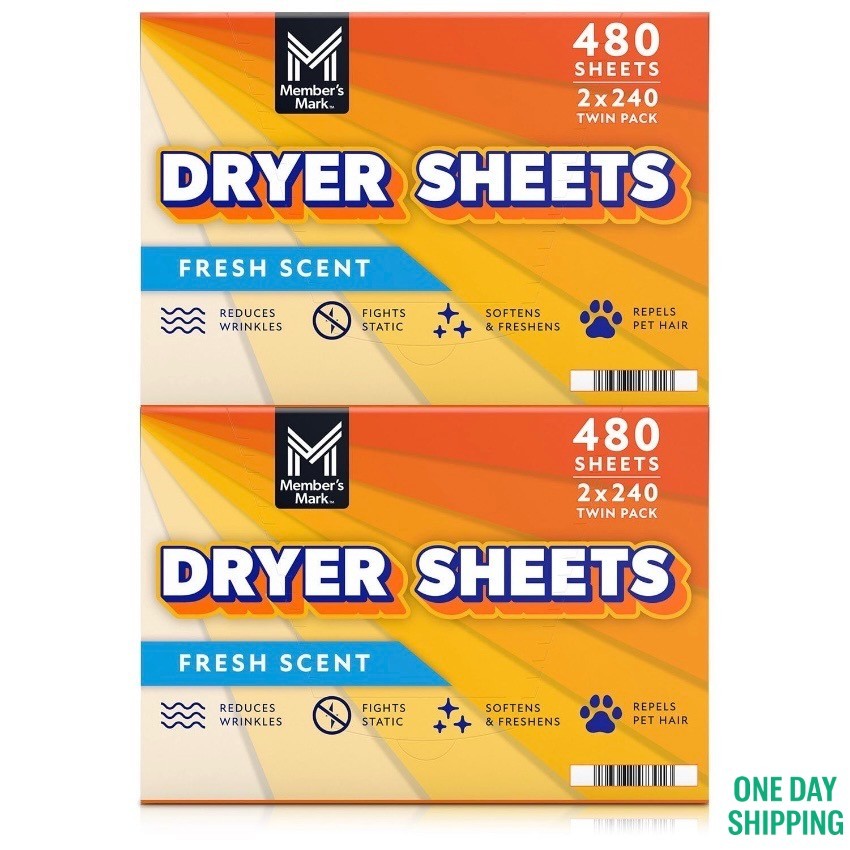 Members Mark Fabric Softener Sheets Fresh Clean Scent 480 Count Laundry