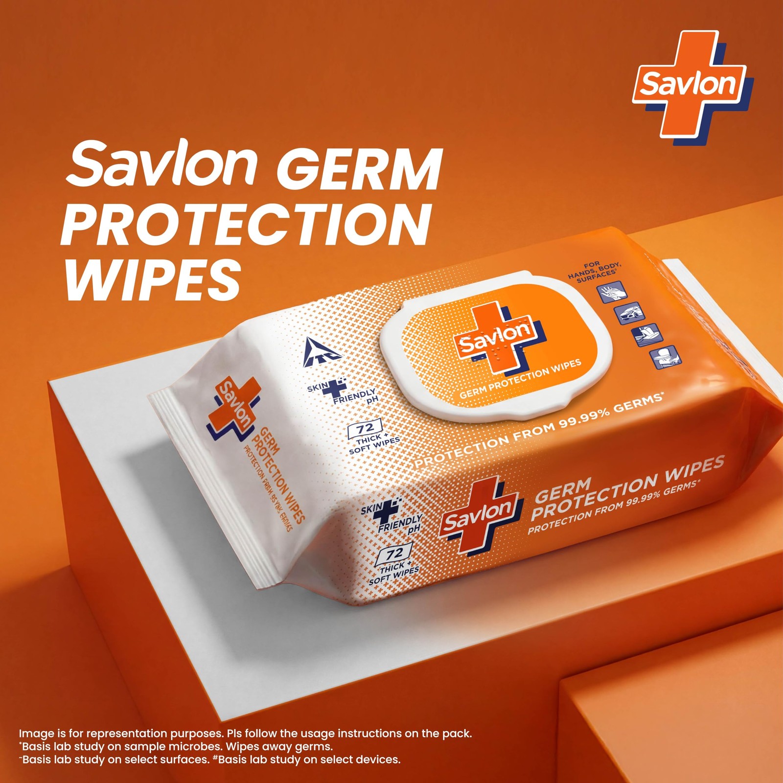 ITC Savlon 72ct Thick Soft Wet Wipes Fliptop Lid | 99.99% Germ Protection
