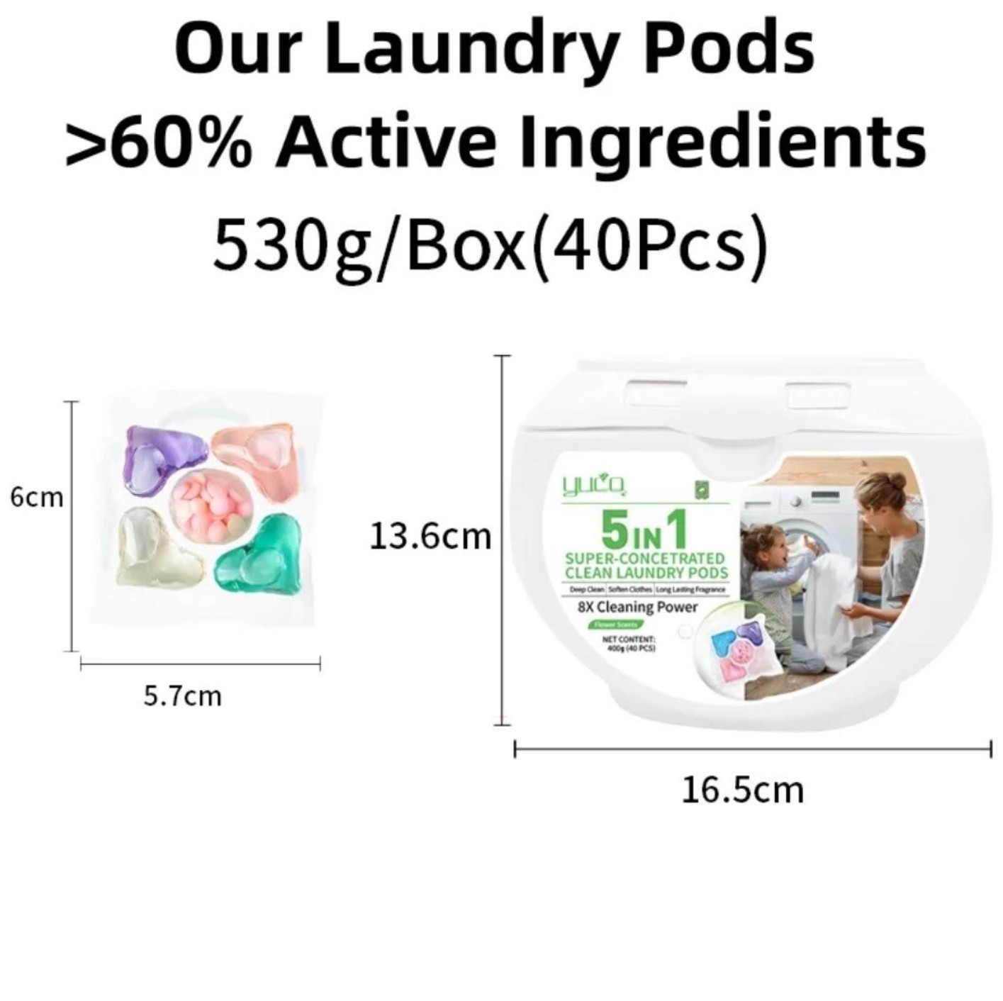 5 in 1 Hypoallergenic Laundry Detergent Pods for Sensitive Skin- 40pcs