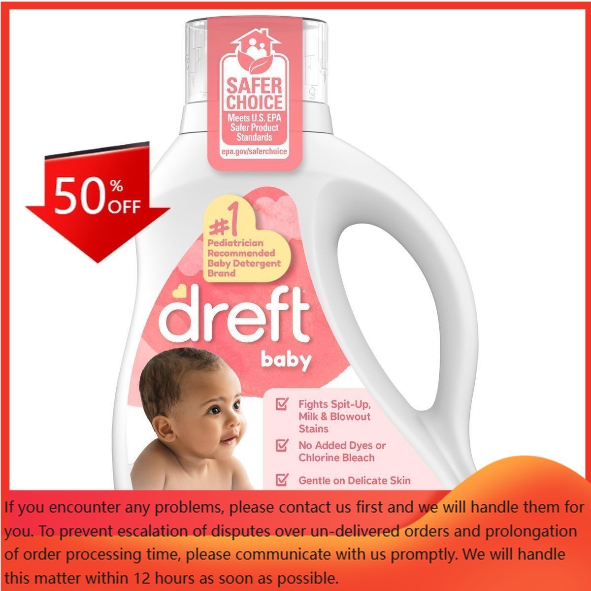 Dreft Baby Laundry Detergent, Fights Stains, Removes Odors, 64 Loads – 84 fl oz