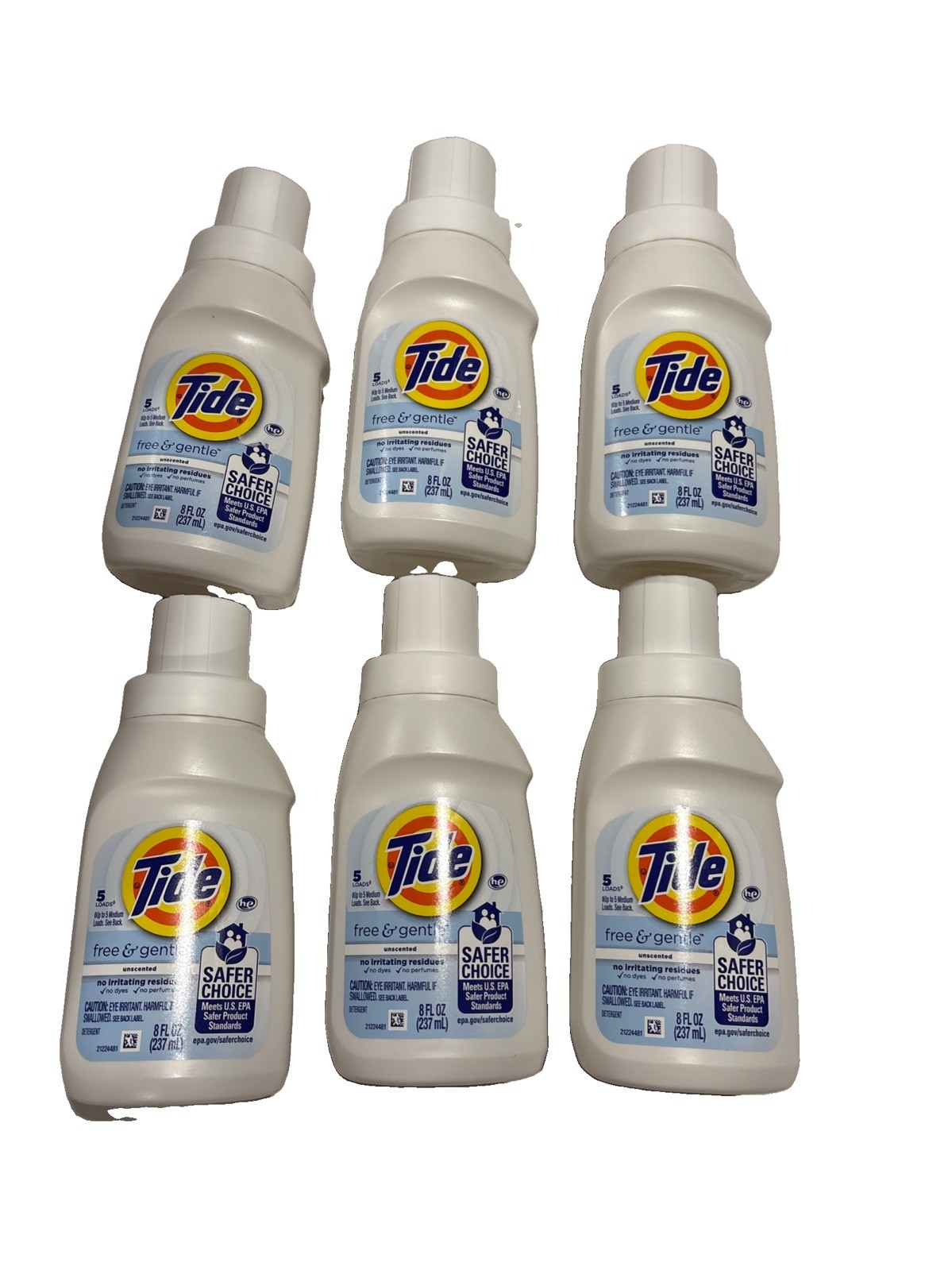 Tide Free And Gentle Laundry Detergent 5 Loads – 8 oz (pack of 6) Travel Size