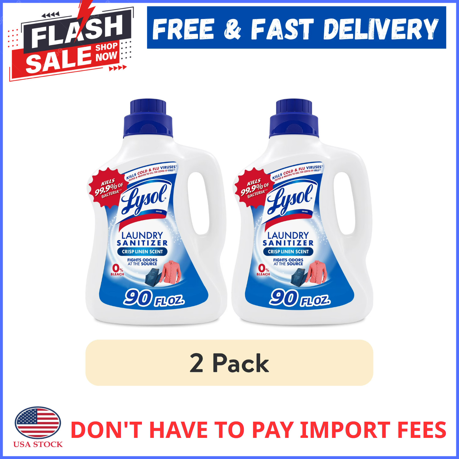 Lysol Laundry Sanitizer Additive Sanitizing Liquid Crisp Linen 90oz 2 Pack