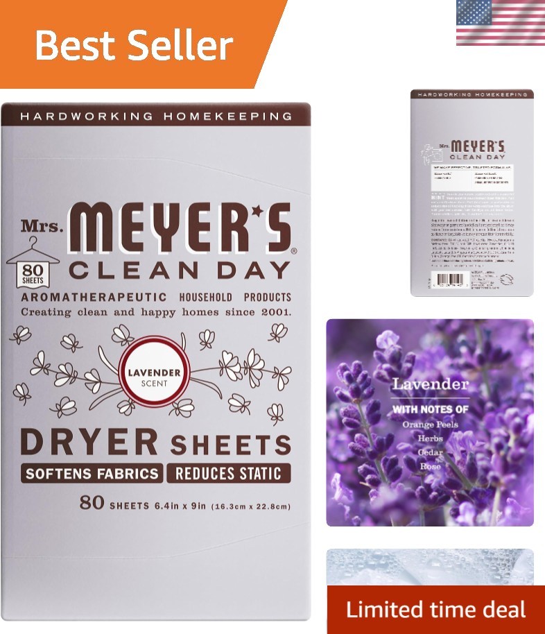 Mrs. Meyer’s Clean Day Lavender Dryer Sheets – 80 Count with Softening Agents